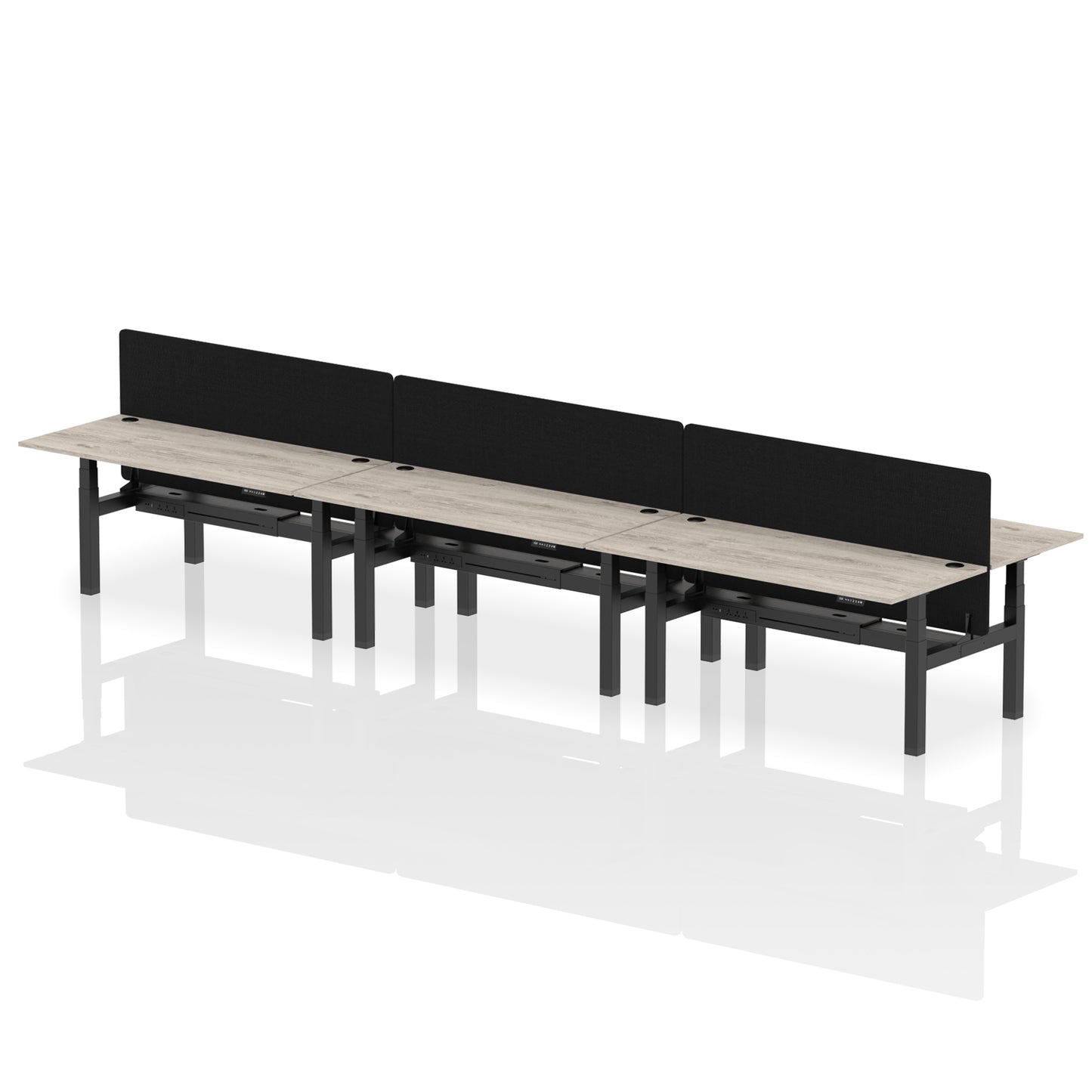 Air Back-to-Back Height Adjustable Bench Desk - 6 Person with Black Straight Screen - 1200mm, 1400mm, 1600mm, 1800mm - Multiple Colour Options