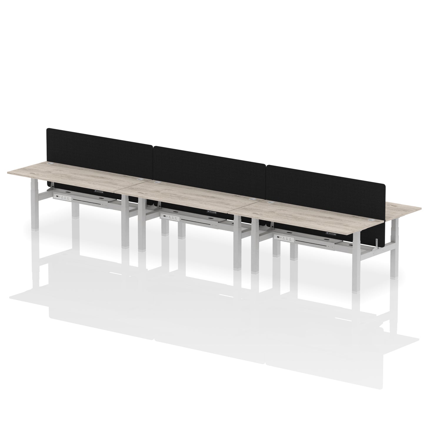 Air Back-to-Back Height Adjustable Bench Desk - 6 Person with Black Straight Screen - 1200mm, 1400mm, 1600mm, 1800mm - Multiple Colour Options