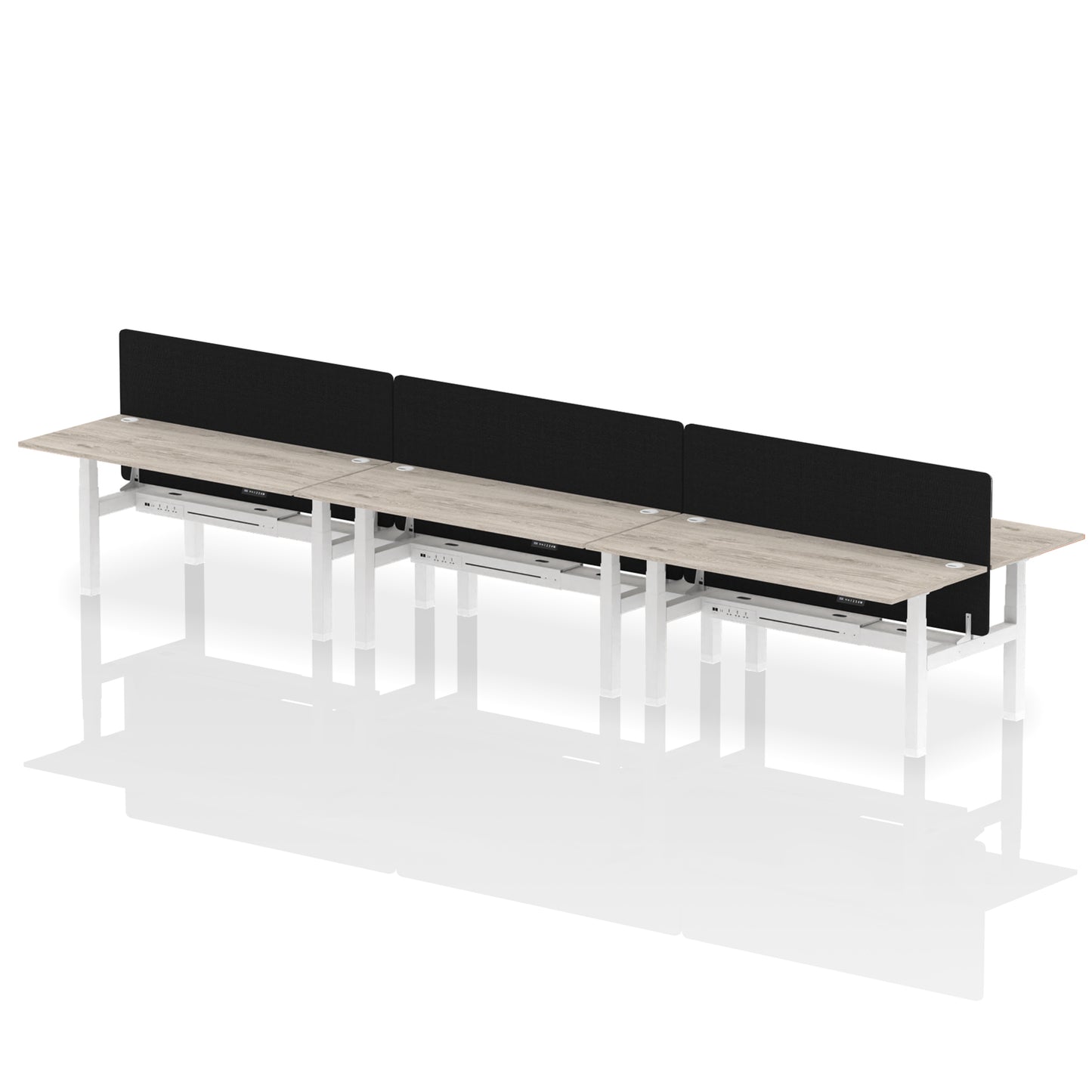 Air Back-to-Back Height Adjustable Bench Desk - 6 Person with Black Straight Screen - 1200mm, 1400mm, 1600mm, 1800mm - Multiple Colour Options