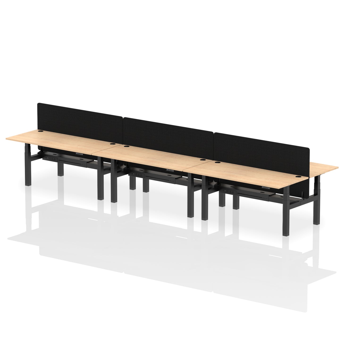 Air Back-to-Back Height Adjustable Bench Desk - 6 Person with Black Straight Screen - 1200mm, 1400mm, 1600mm, 1800mm - Multiple Colour Options