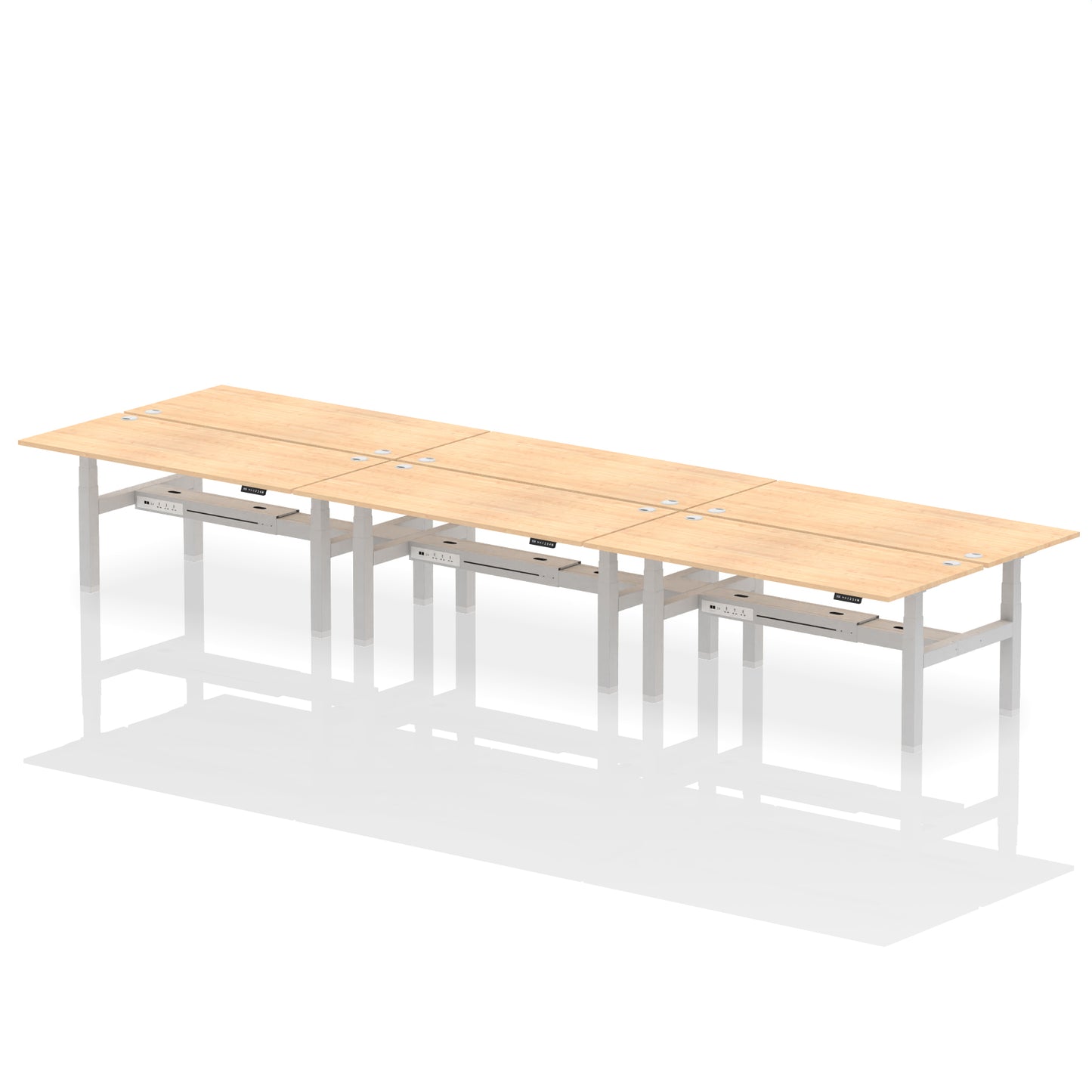 Air Back-to-Back Height Adjustable Bench Desk - 6 Person - 1200mm, 1400mm, 1600mm, 1800mm - Multiple Colour Options