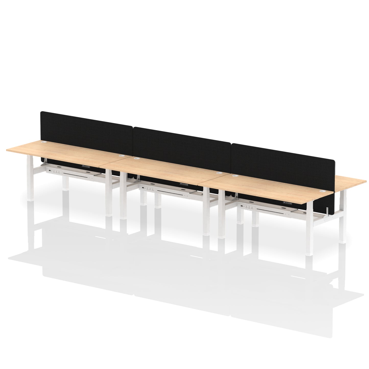 Air Back-to-Back Height Adjustable Bench Desk - 6 Person with Black Straight Screen - 1200mm, 1400mm, 1600mm, 1800mm - Multiple Colour Options
