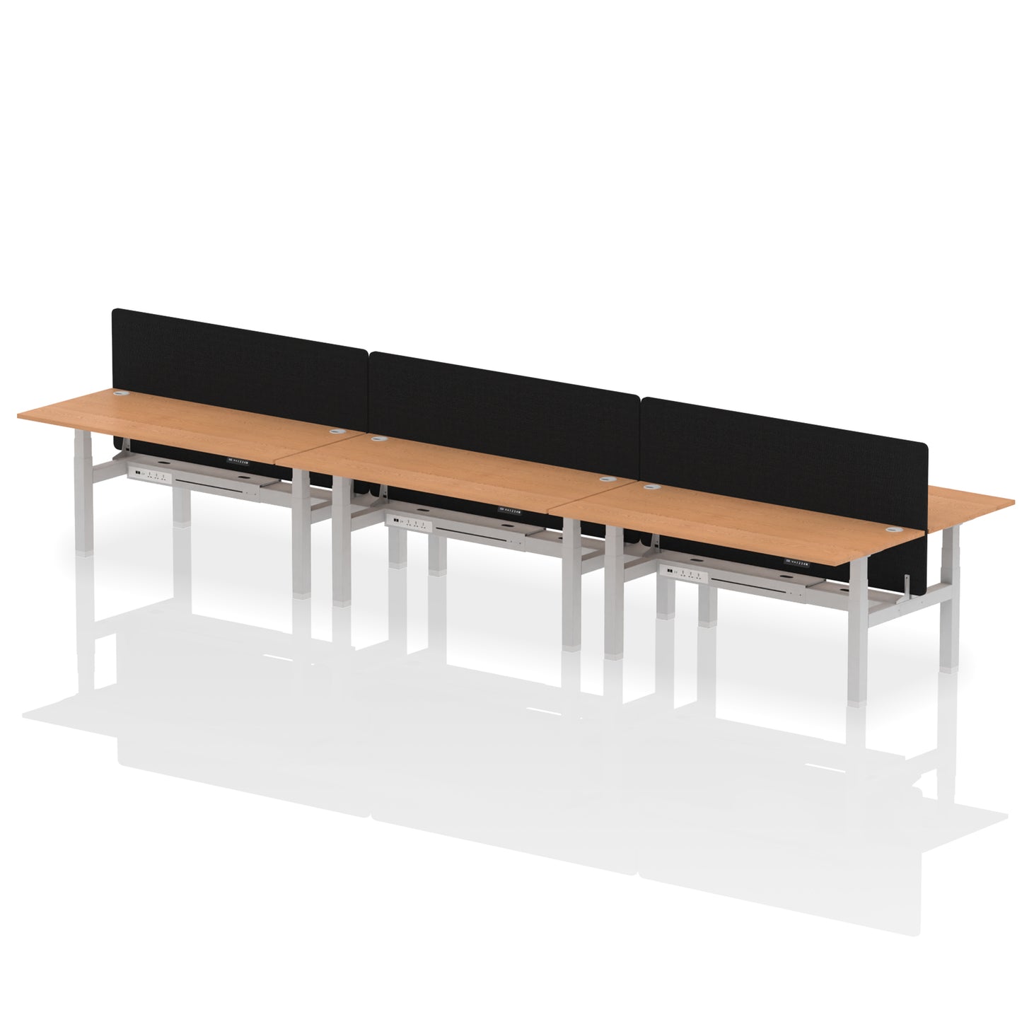 Air Back-to-Back Height Adjustable Bench Desk - 6 Person with Black Straight Screen - 1200mm, 1400mm, 1600mm, 1800mm - Multiple Colour Options
