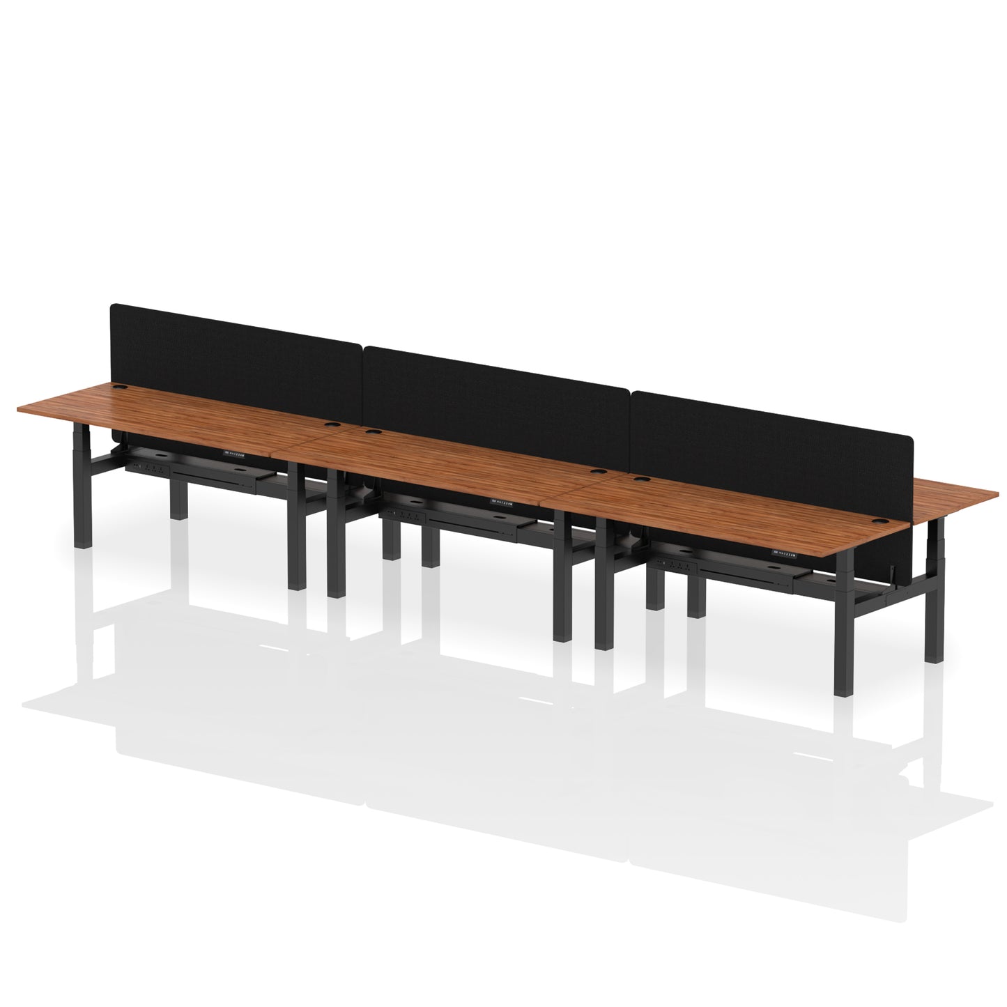 Air Back-to-Back Height Adjustable Bench Desk - 6 Person with Black Straight Screen - 1200mm, 1400mm, 1600mm, 1800mm - Multiple Colour Options