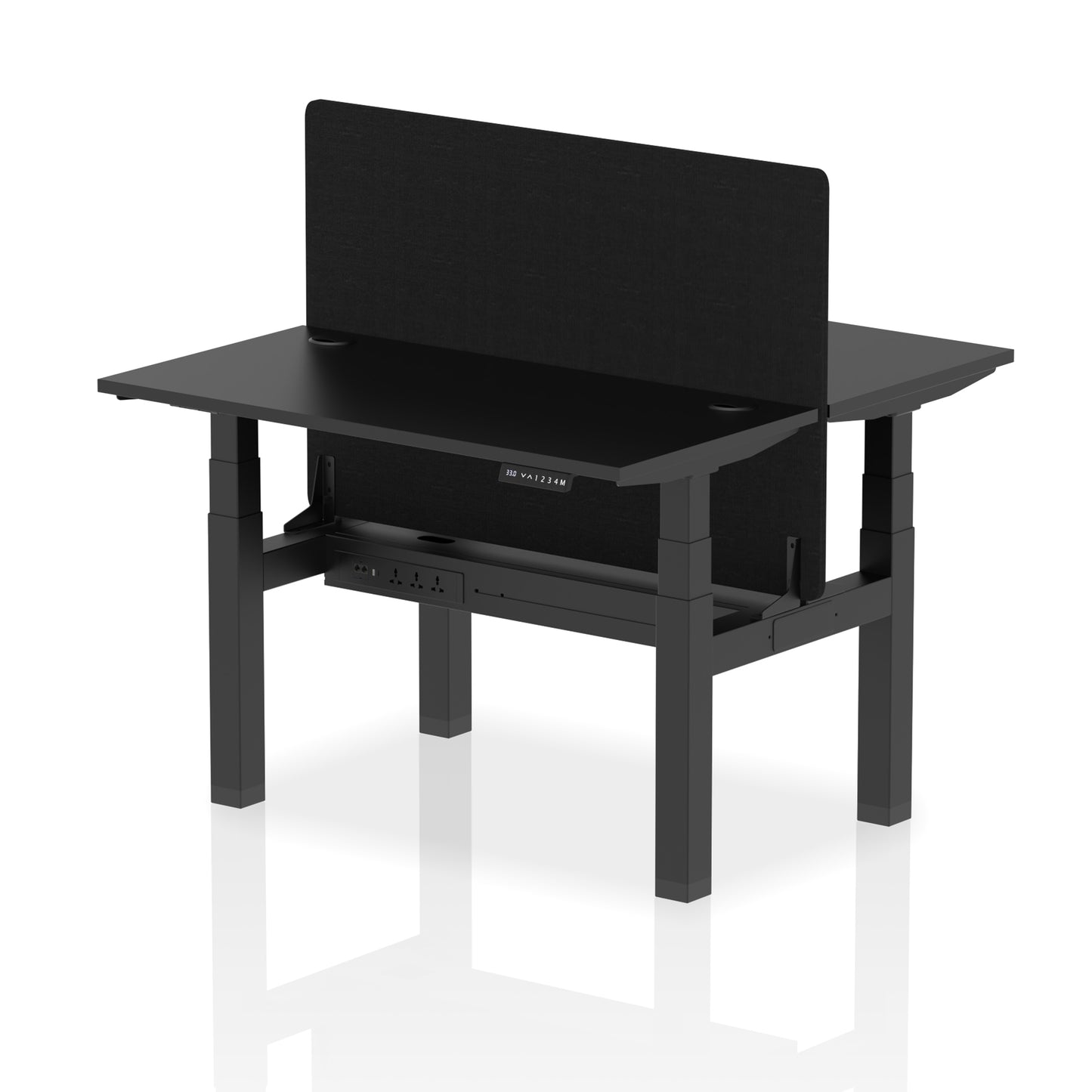 Air Back-to-Back Slimline Height Adjustable Bench Desk - 2 Person with Black Straight Screen - 1200mm, 1400mm, 1600mm, 1800mm - Multiple Colour Options