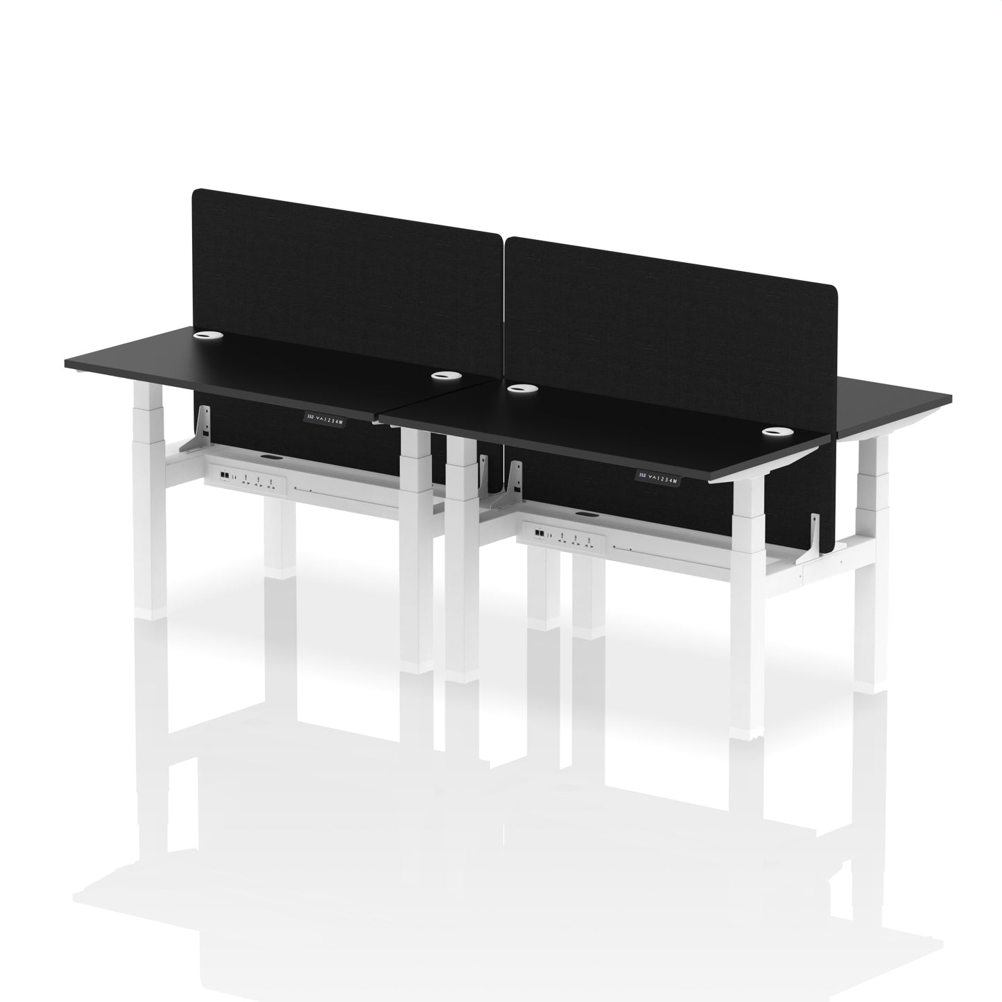 Air Back-to-Back Slimline Height Adjustable Bench Desk - 4 Person with Black Straight Screen - 1200mm, 1400mm, 1600mm, 1800mm - Multiple Colour Options