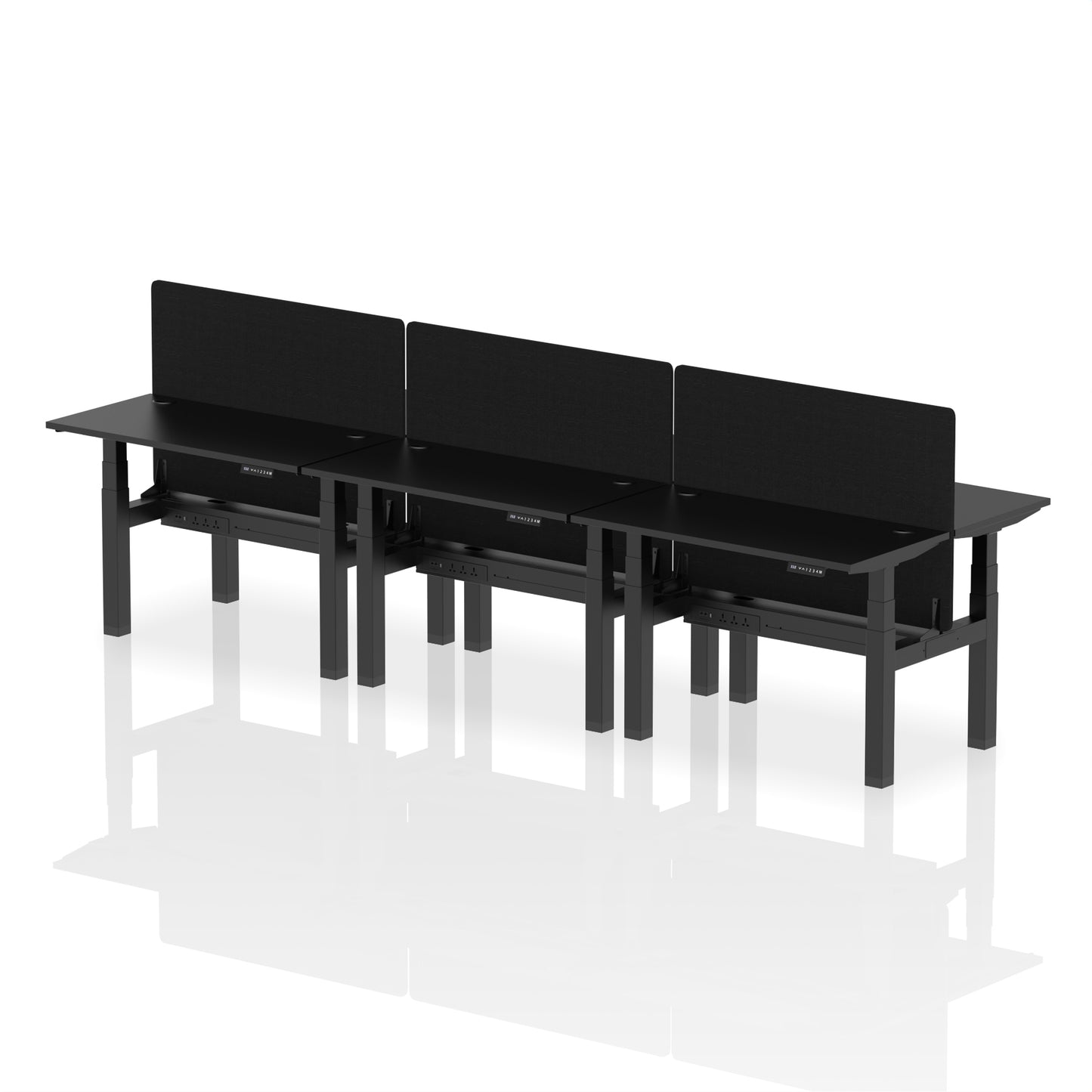 Air Back-to-Back Slimline Height Adjustable Bench Desk - 6 Person with Black Straight Screen - 1200mm, 1400mm, 1600mm, 1800mm - Multiple Colour Options