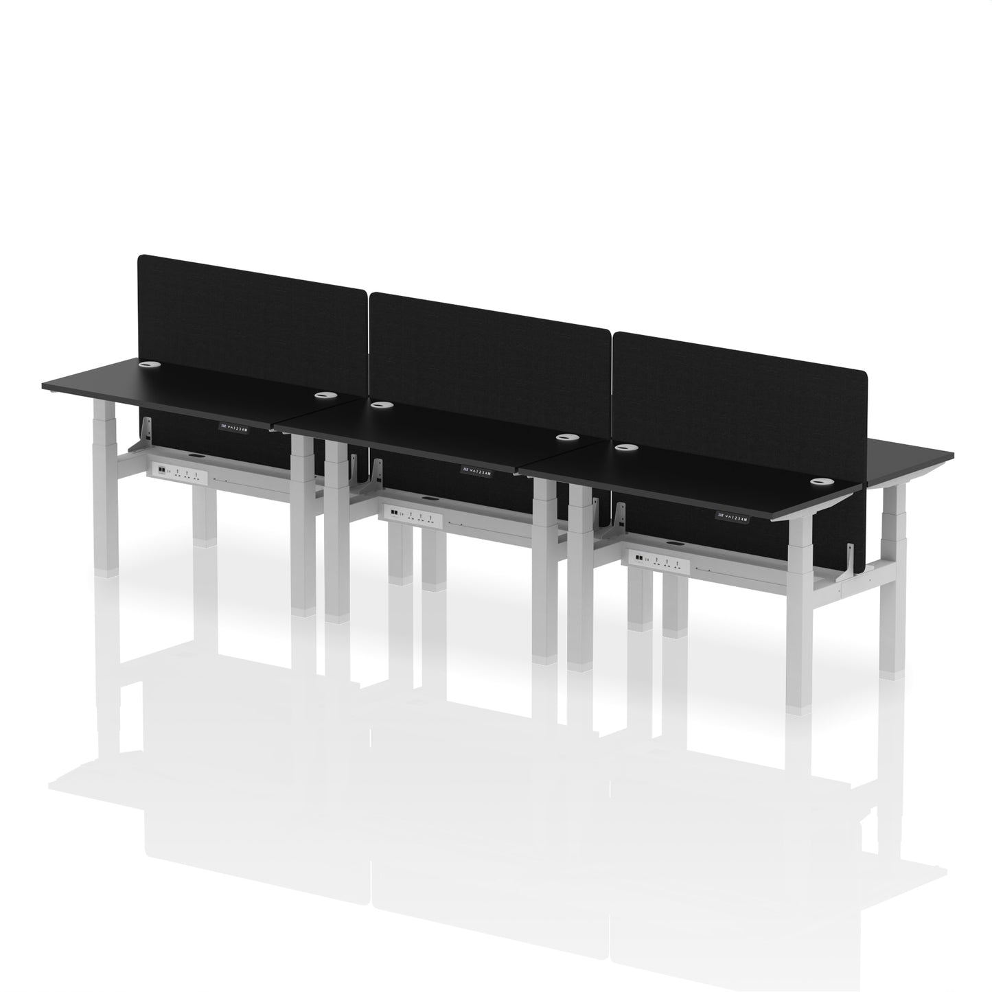 Air Back-to-Back Slimline Height Adjustable Bench Desk - 6 Person with Black Straight Screen - 1200mm, 1400mm, 1600mm, 1800mm - Multiple Colour Options