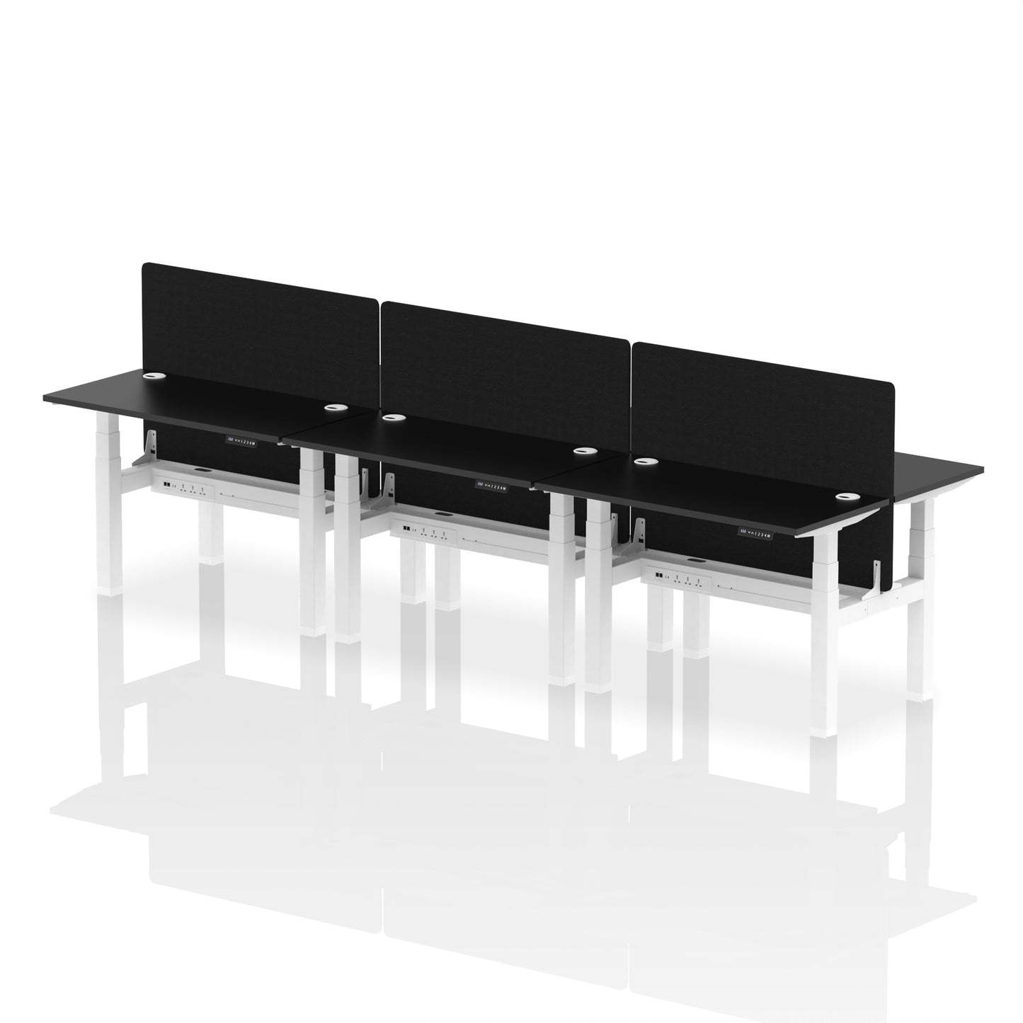 Air Back-to-Back Slimline Height Adjustable Bench Desk - 6 Person with Black Straight Screen - 1200mm, 1400mm, 1600mm, 1800mm - Multiple Colour Options