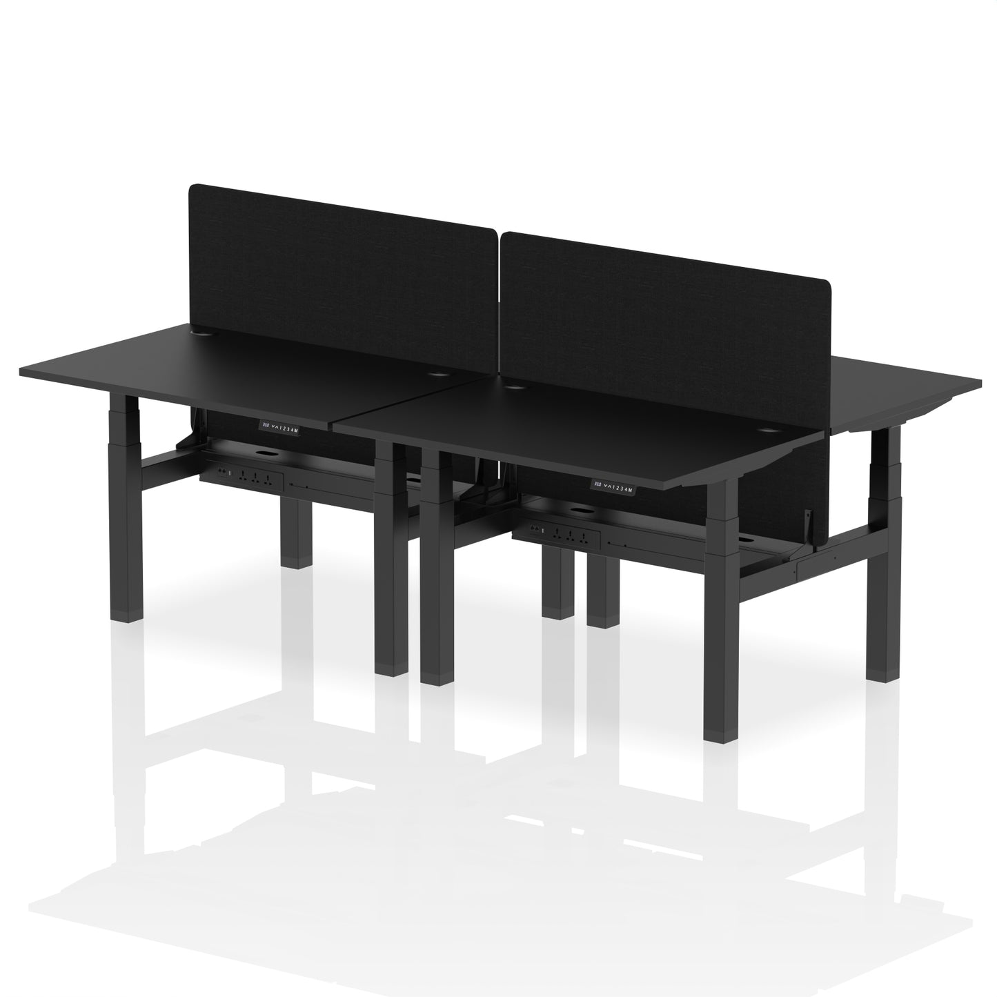 Air Back-to-Back Height Adjustable Bench Desk - 4 Person with Black Straight Screen - 1200mm, 1400mm, 1600mm, 1800mm - Multiple Colour Options