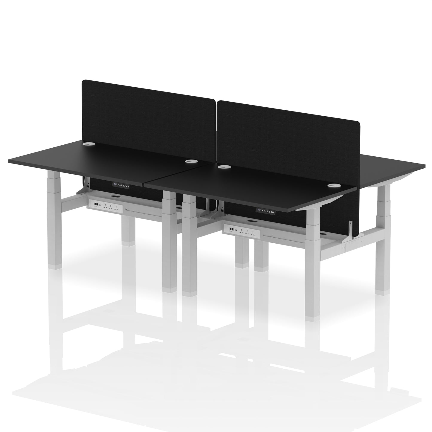 Air Back-to-Back Height Adjustable Bench Desk - 4 Person with Black Straight Screen - 1200mm, 1400mm, 1600mm, 1800mm - Multiple Colour Options