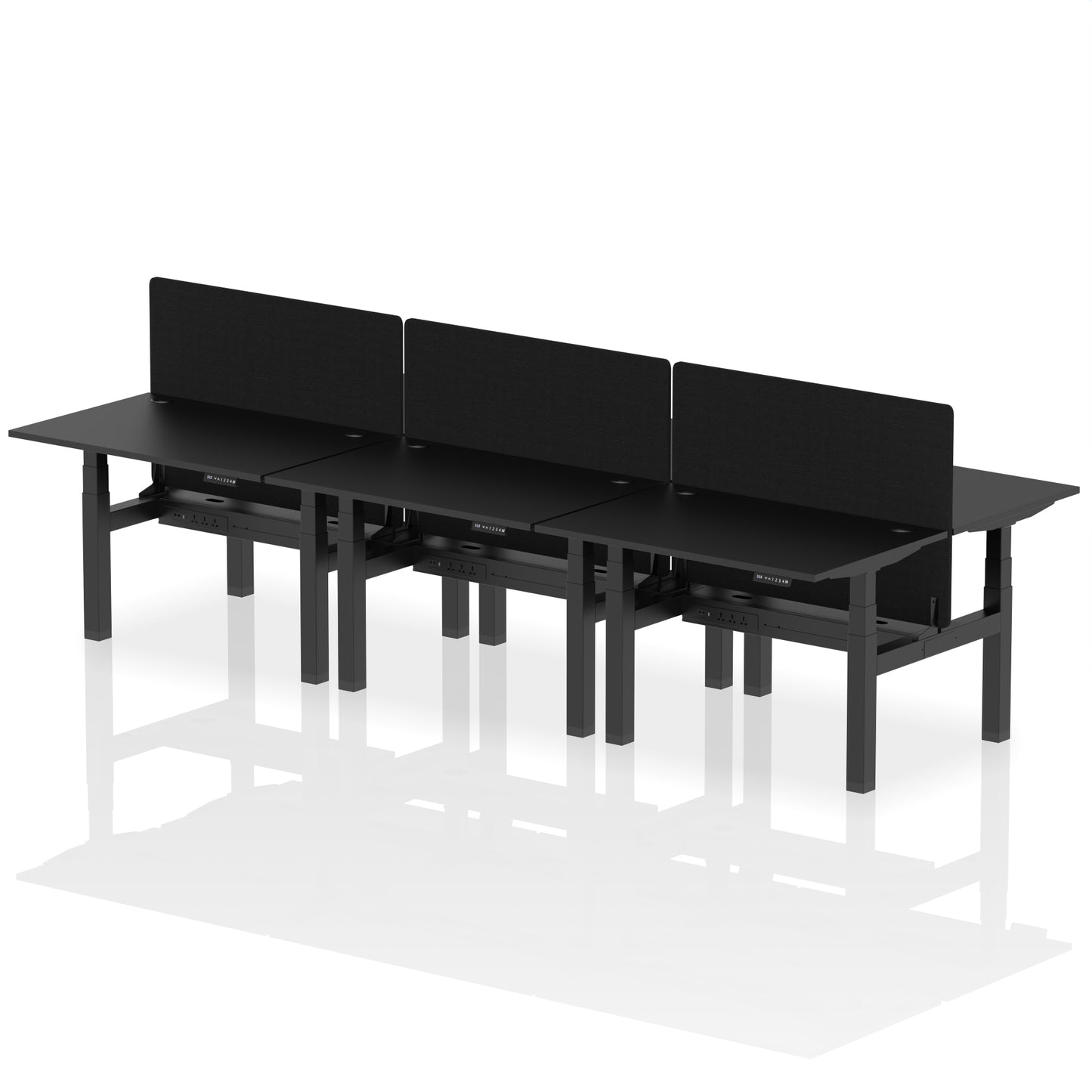 Air Back-to-Back Height Adjustable Bench Desk - 6 Person with Black Straight Screen - 1200mm, 1400mm, 1600mm, 1800mm - Multiple Colour Options