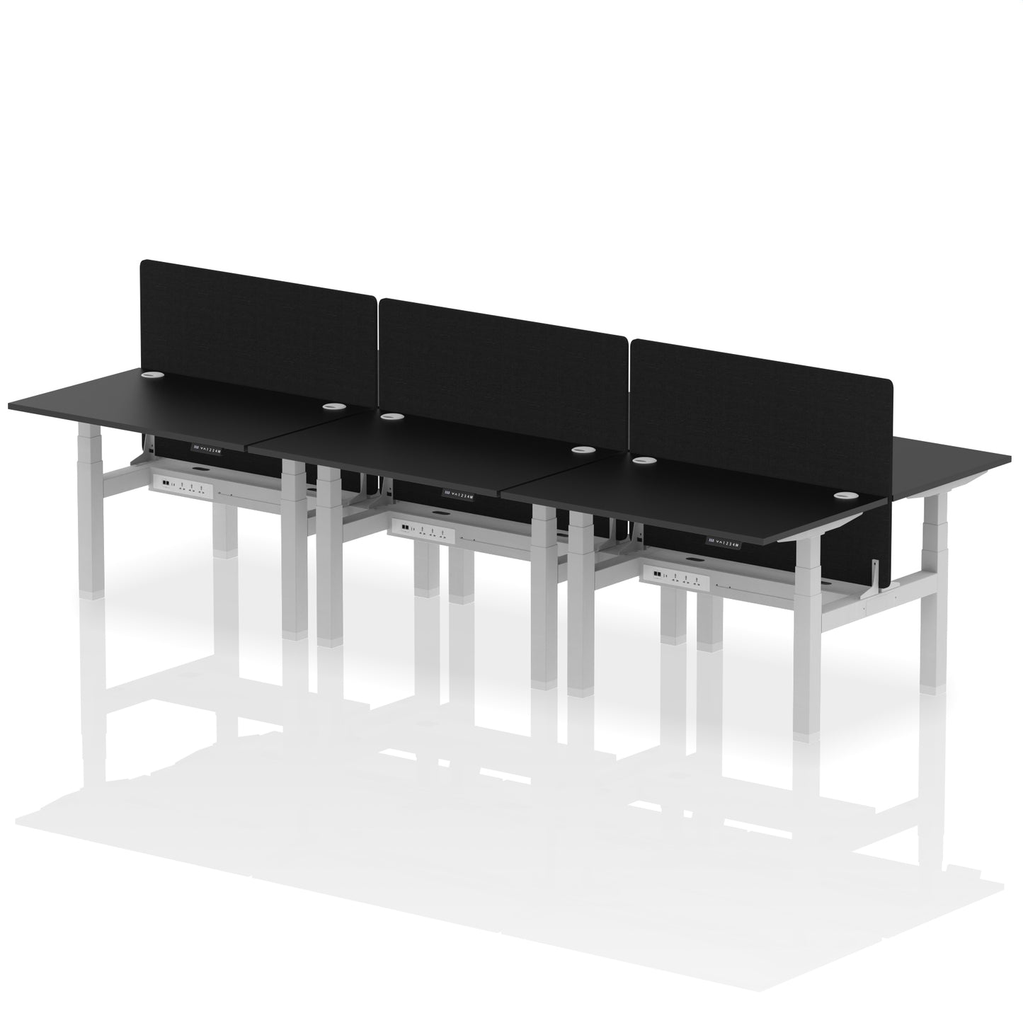 Air Back-to-Back Height Adjustable Bench Desk - 6 Person with Black Straight Screen - 1200mm, 1400mm, 1600mm, 1800mm - Multiple Colour Options