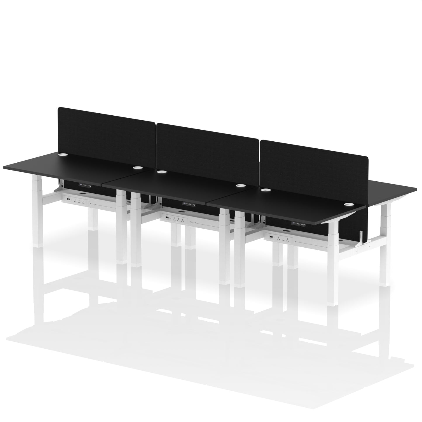 Air Back-to-Back Height Adjustable Bench Desk - 6 Person with Black Straight Screen - 1200mm, 1400mm, 1600mm, 1800mm - Multiple Colour Options