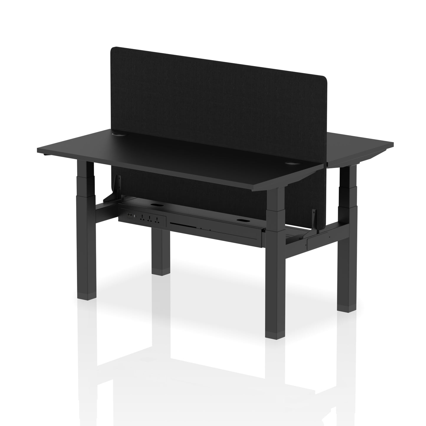 Air Back-to-Back Slimline Height Adjustable Bench Desk - 2 Person with Black Straight Screen - 1200mm, 1400mm, 1600mm, 1800mm - Multiple Colour Options