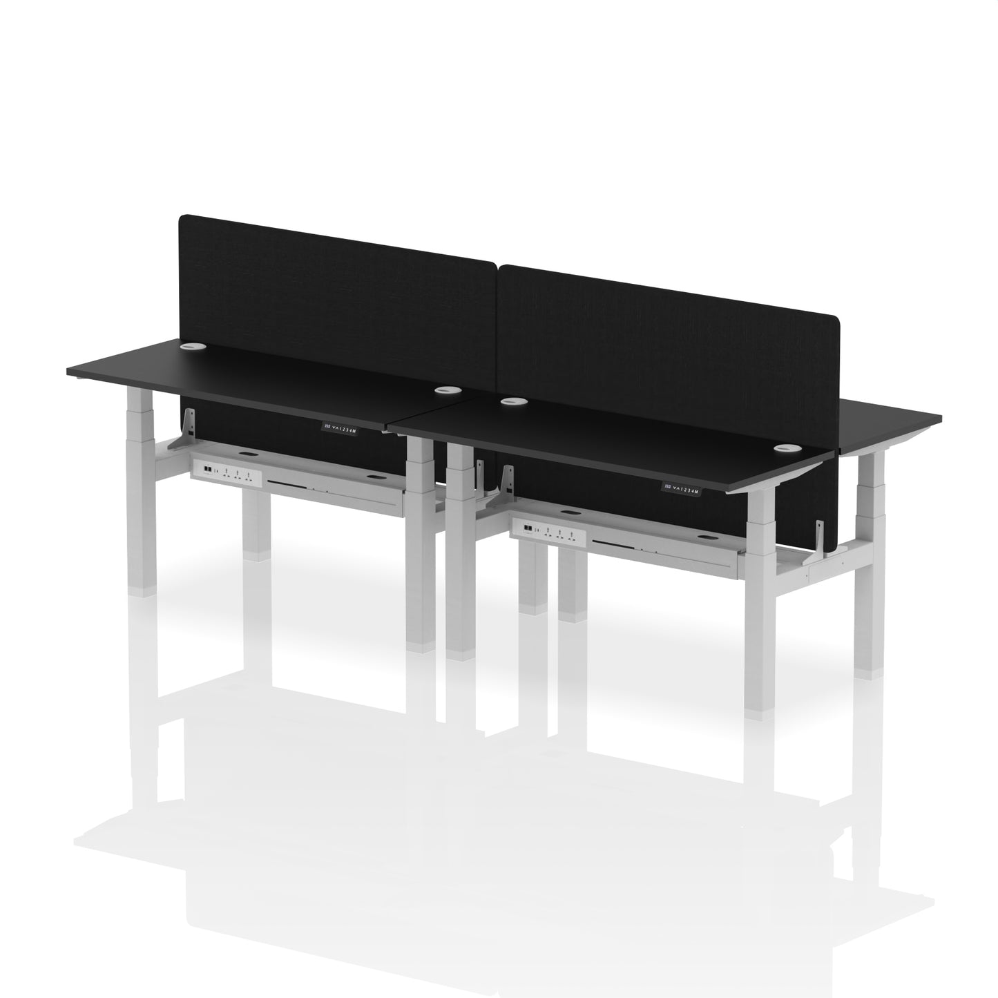 Air Back-to-Back Slimline Height Adjustable Bench Desk - 4 Person with Black Straight Screen - 1200mm, 1400mm, 1600mm, 1800mm - Multiple Colour Options