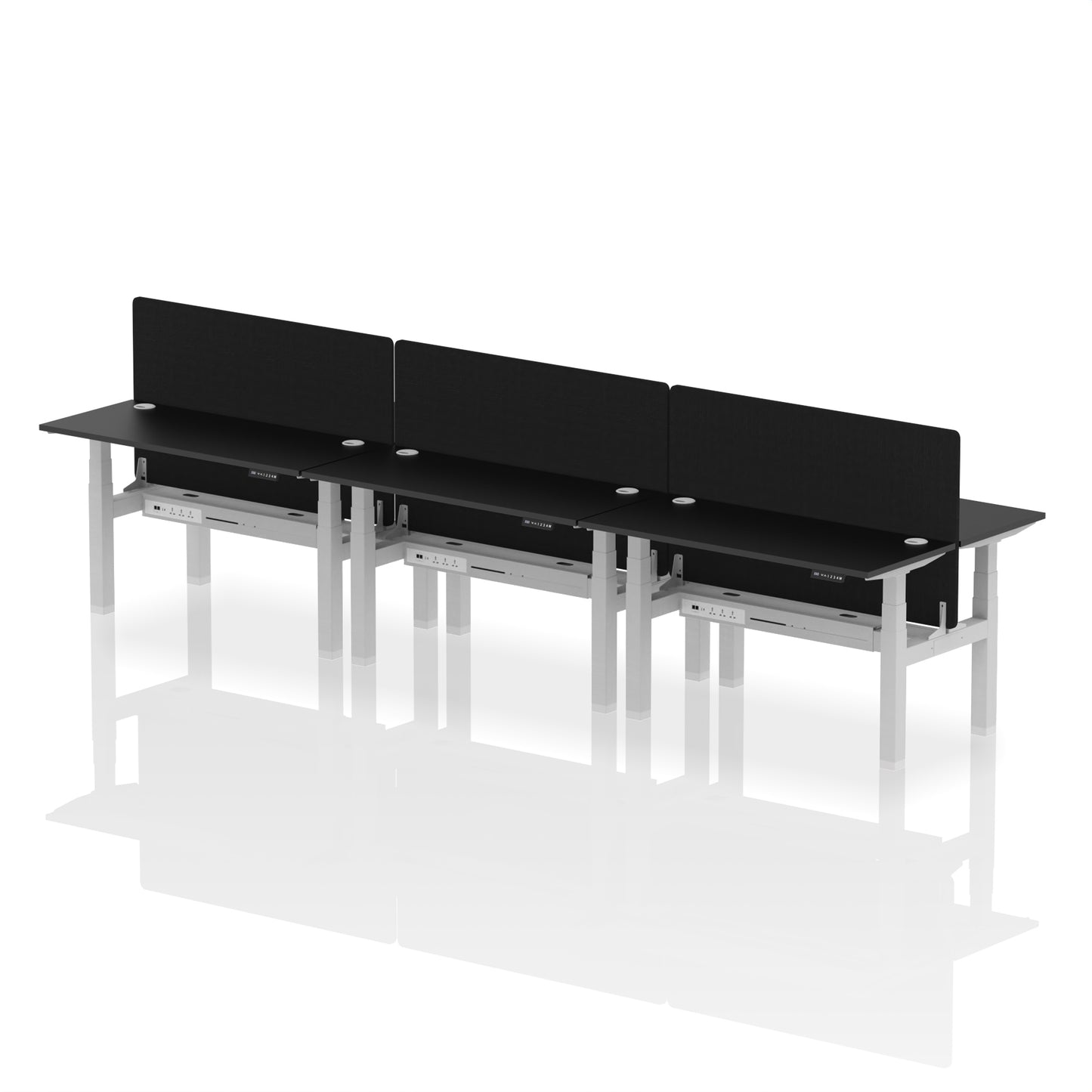 Air Back-to-Back Slimline Height Adjustable Bench Desk - 6 Person with Black Straight Screen - 1200mm, 1400mm, 1600mm, 1800mm - Multiple Colour Options