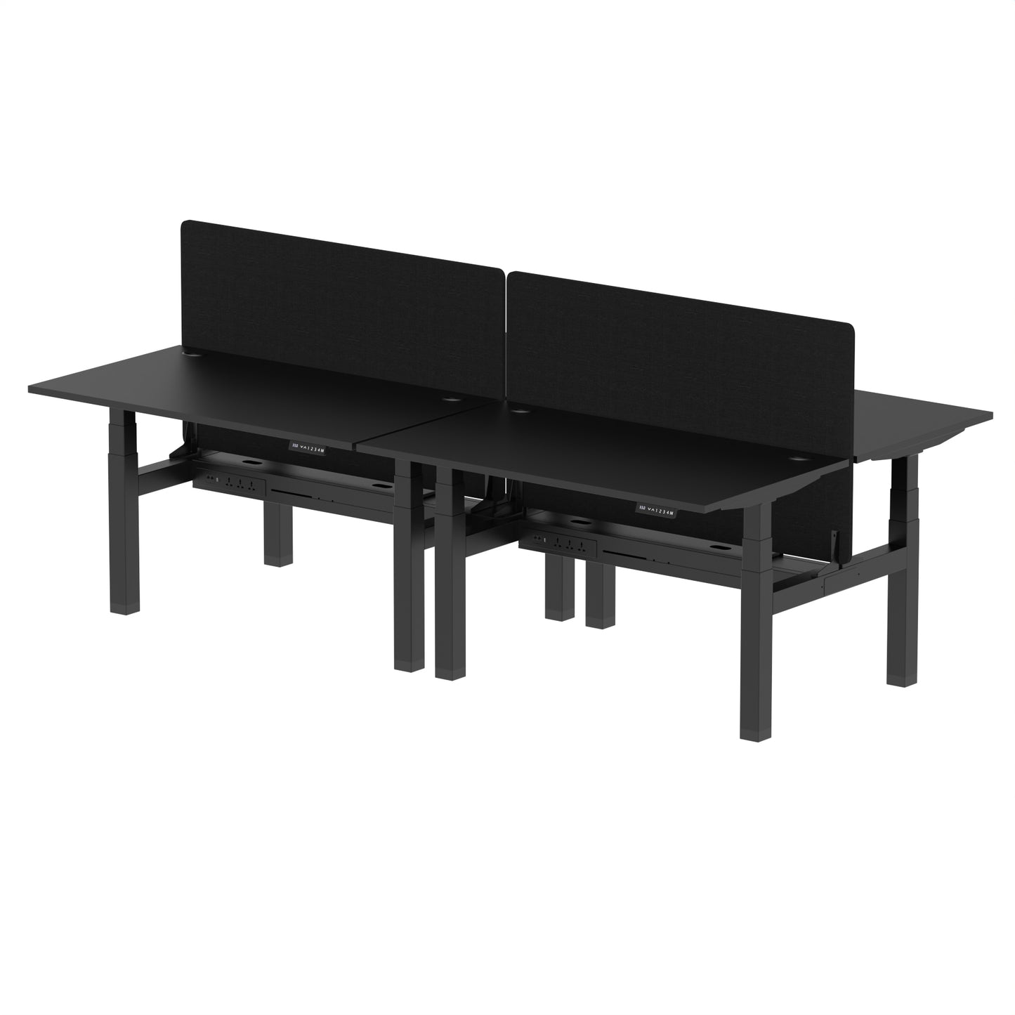 Air Back-to-Back Height Adjustable Bench Desk - 4 Person with Black Straight Screen - 1200mm, 1400mm, 1600mm, 1800mm - Multiple Colour Options