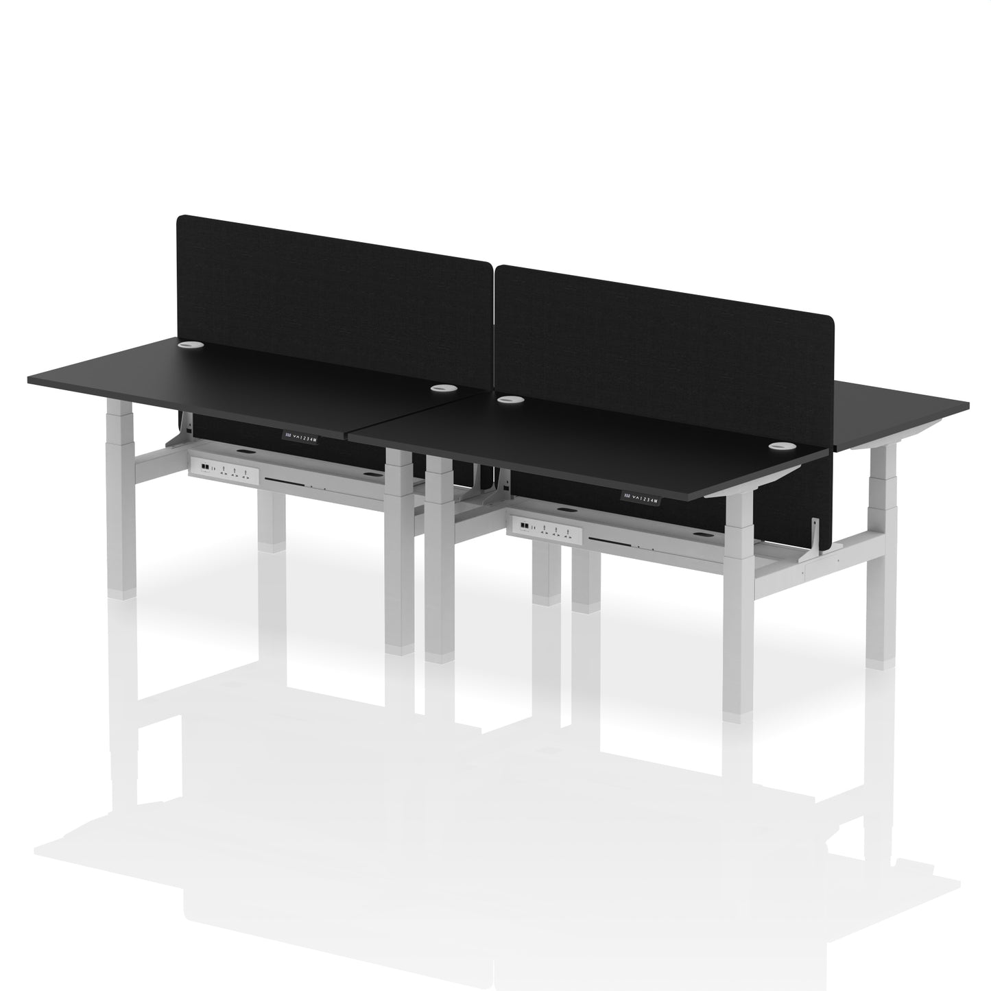 Air Back-to-Back Height Adjustable Bench Desk - 4 Person with Black Straight Screen - 1200mm, 1400mm, 1600mm, 1800mm - Multiple Colour Options