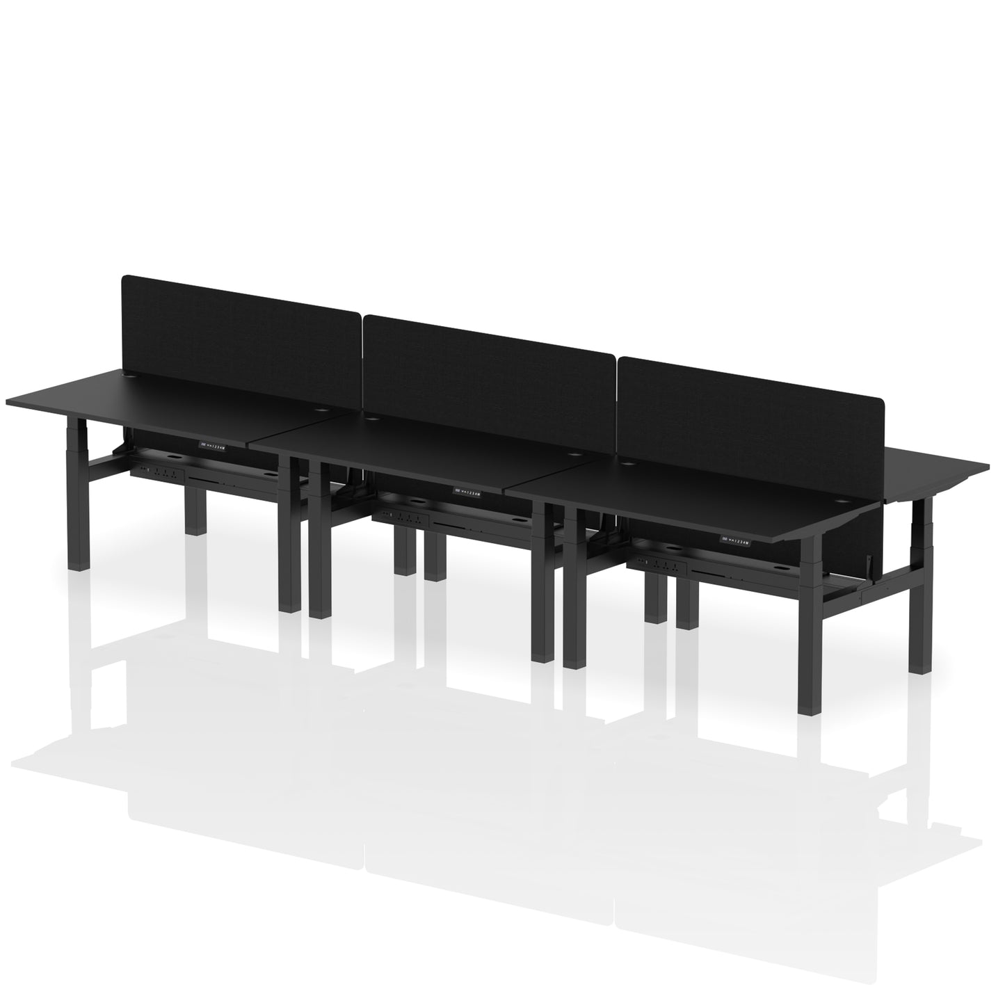 Air Back-to-Back Height Adjustable Bench Desk - 6 Person with Black Straight Screen - 1200mm, 1400mm, 1600mm, 1800mm - Multiple Colour Options