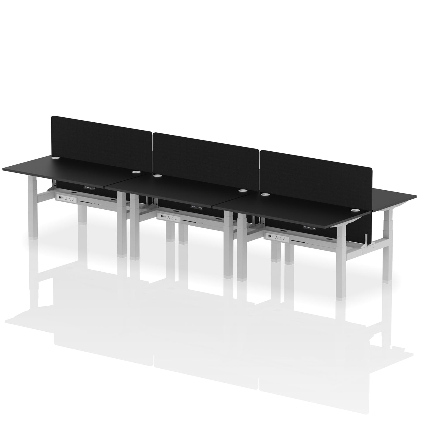 Air Back-to-Back Height Adjustable Bench Desk - 6 Person with Black Straight Screen - 1200mm, 1400mm, 1600mm, 1800mm - Multiple Colour Options