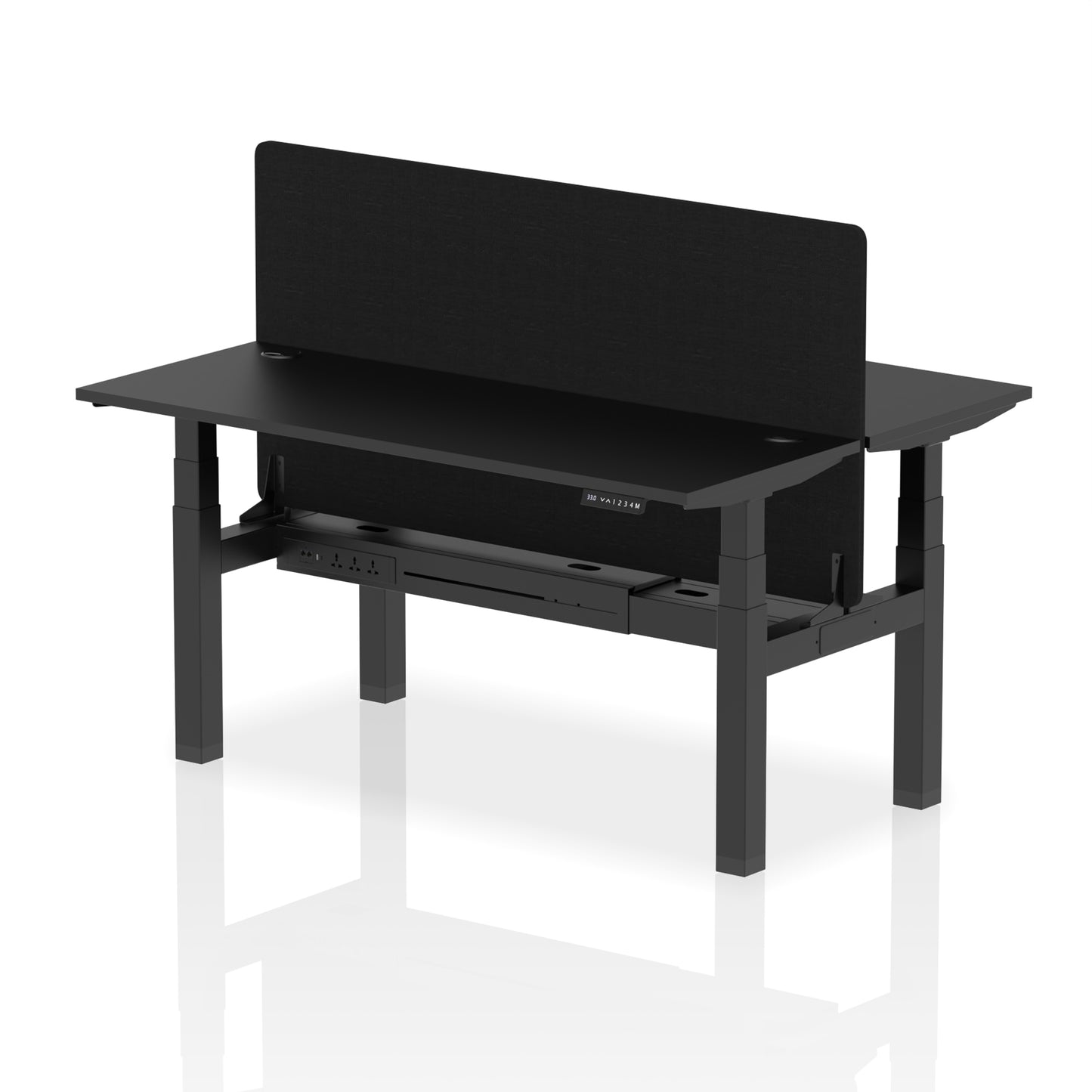 Air Back-to-Back Slimline Height Adjustable Bench Desk - 2 Person with Black Straight Screen - 1200mm, 1400mm, 1600mm, 1800mm - Multiple Colour Options