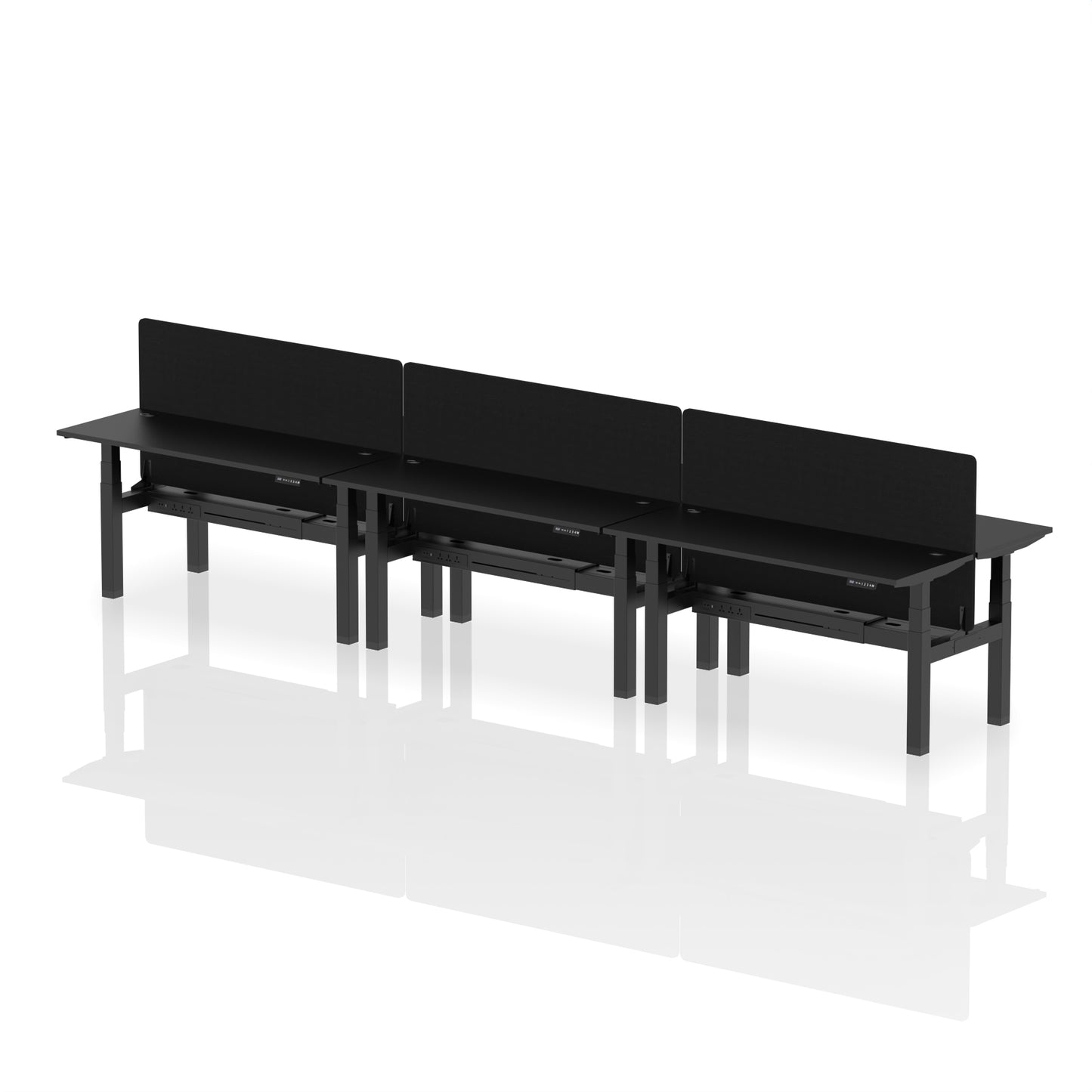 Air Back-to-Back Slimline Height Adjustable Bench Desk - 6 Person with Black Straight Screen - 1200mm, 1400mm, 1600mm, 1800mm - Multiple Colour Options