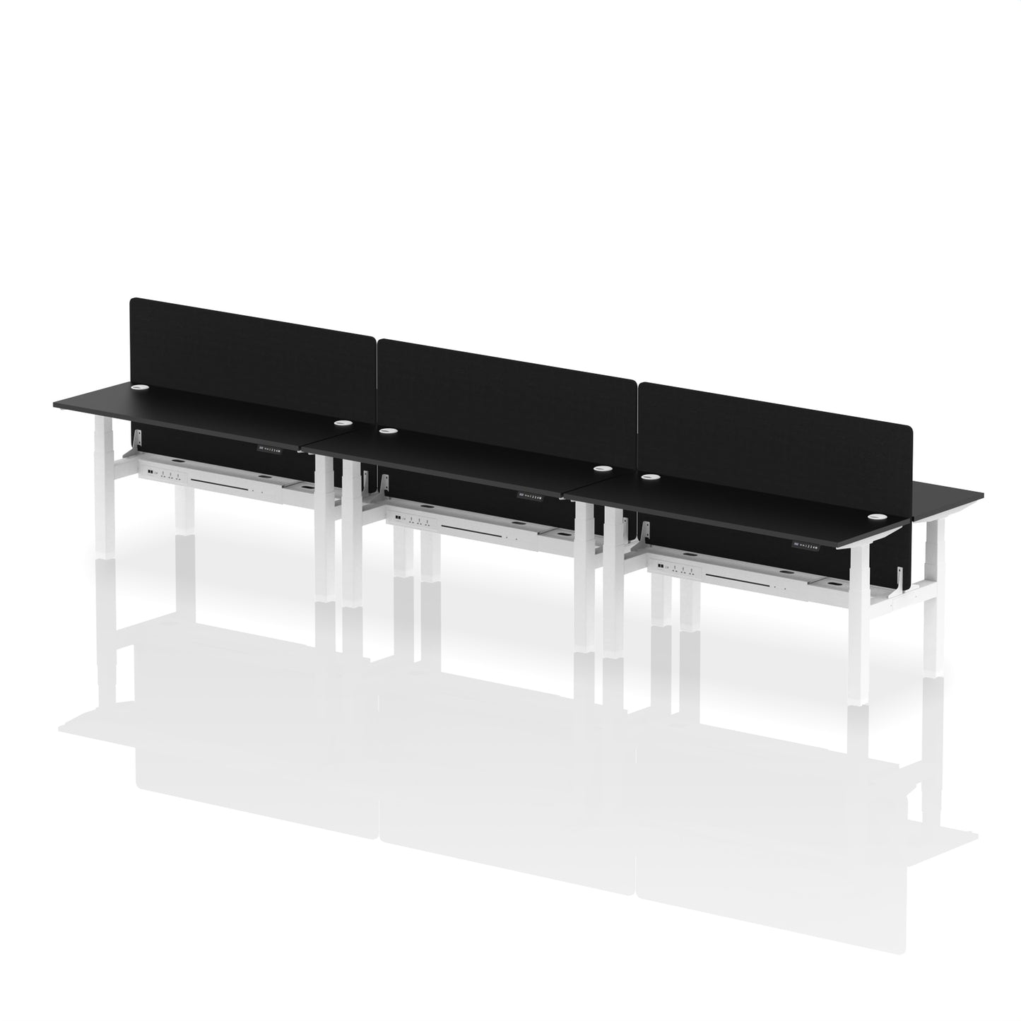Air Back-to-Back Slimline Height Adjustable Bench Desk - 6 Person with Black Straight Screen - 1200mm, 1400mm, 1600mm, 1800mm - Multiple Colour Options
