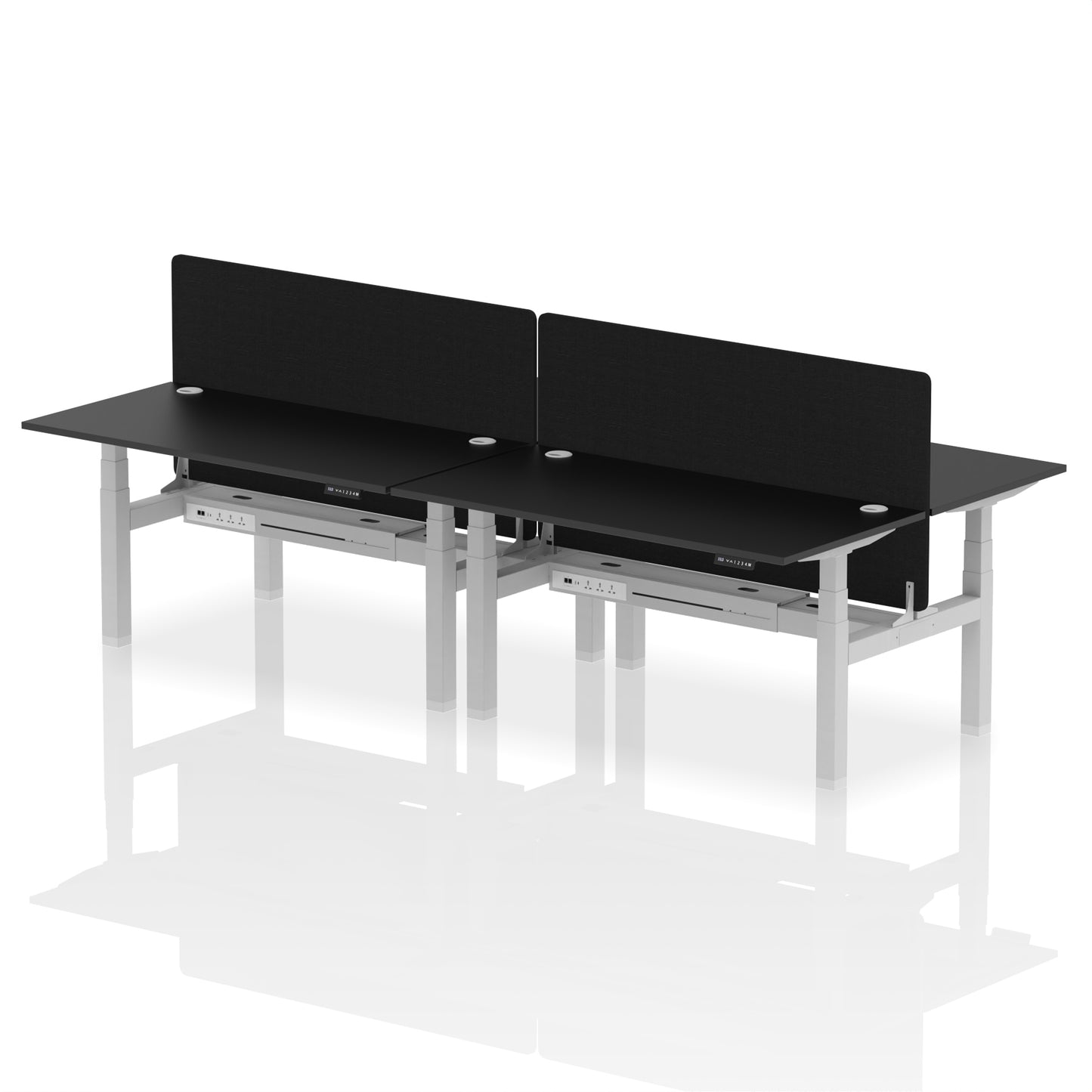 Air Back-to-Back Height Adjustable Bench Desk - 4 Person with Black Straight Screen - 1200mm, 1400mm, 1600mm, 1800mm - Multiple Colour Options