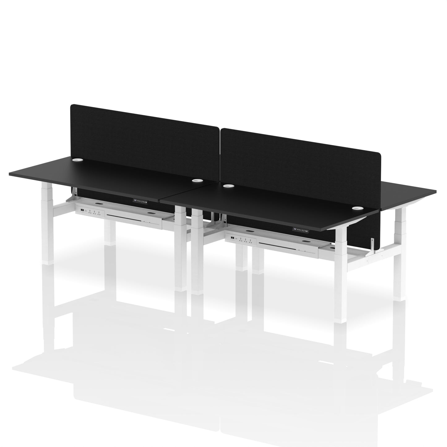 Air Back-to-Back Height Adjustable Bench Desk - 4 Person with Black Straight Screen - 1200mm, 1400mm, 1600mm, 1800mm - Multiple Colour Options