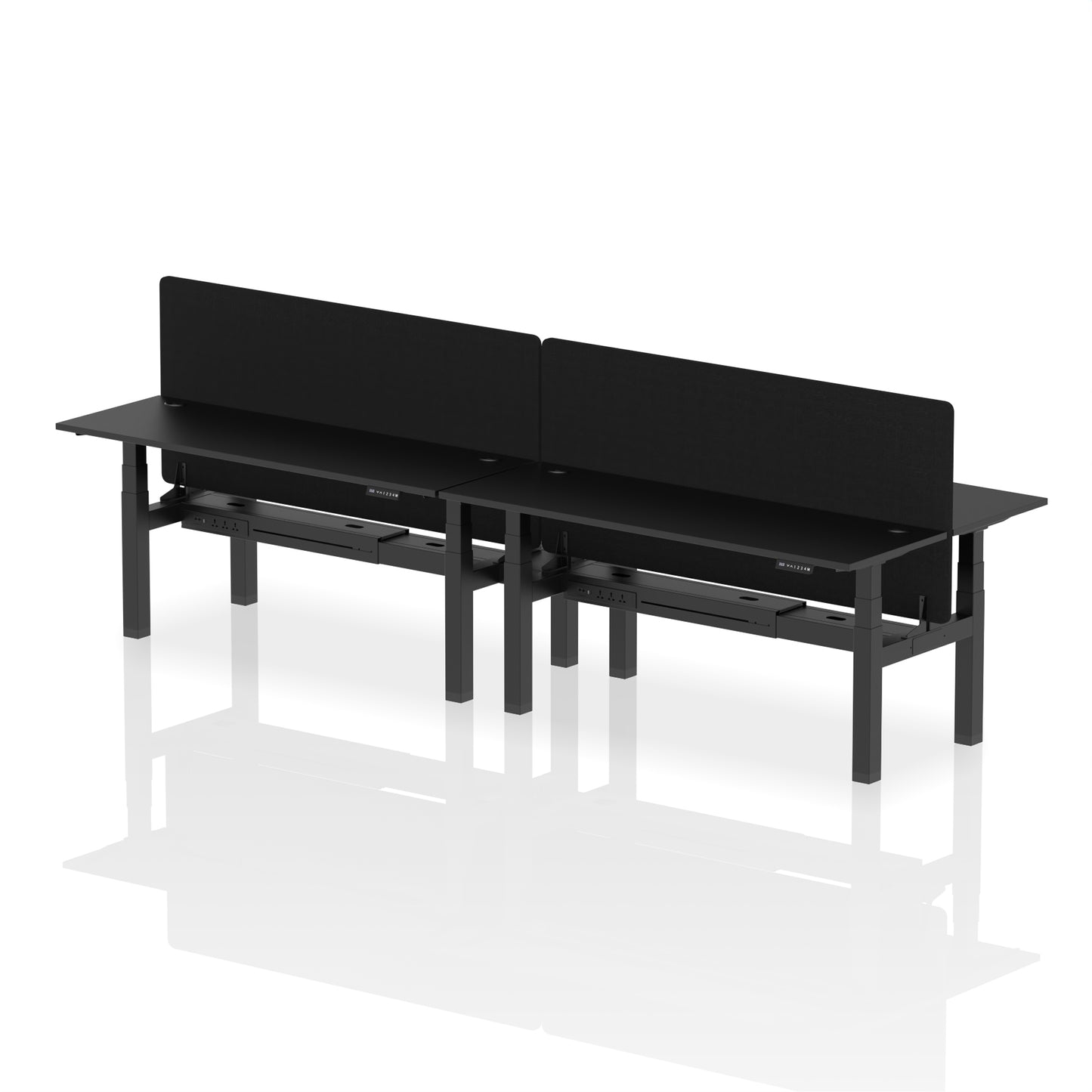 Air Back-to-Back Slimline Height Adjustable Bench Desk - 4 Person with Black Straight Screen - 1200mm, 1400mm, 1600mm, 1800mm - Multiple Colour Options