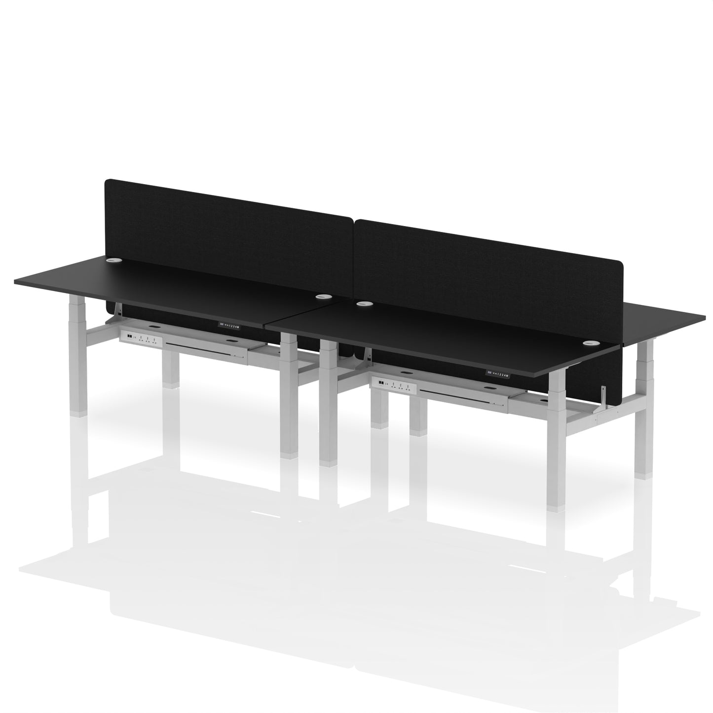 Air Back-to-Back Height Adjustable Bench Desk - 4 Person with Black Straight Screen - 1200mm, 1400mm, 1600mm, 1800mm - Multiple Colour Options