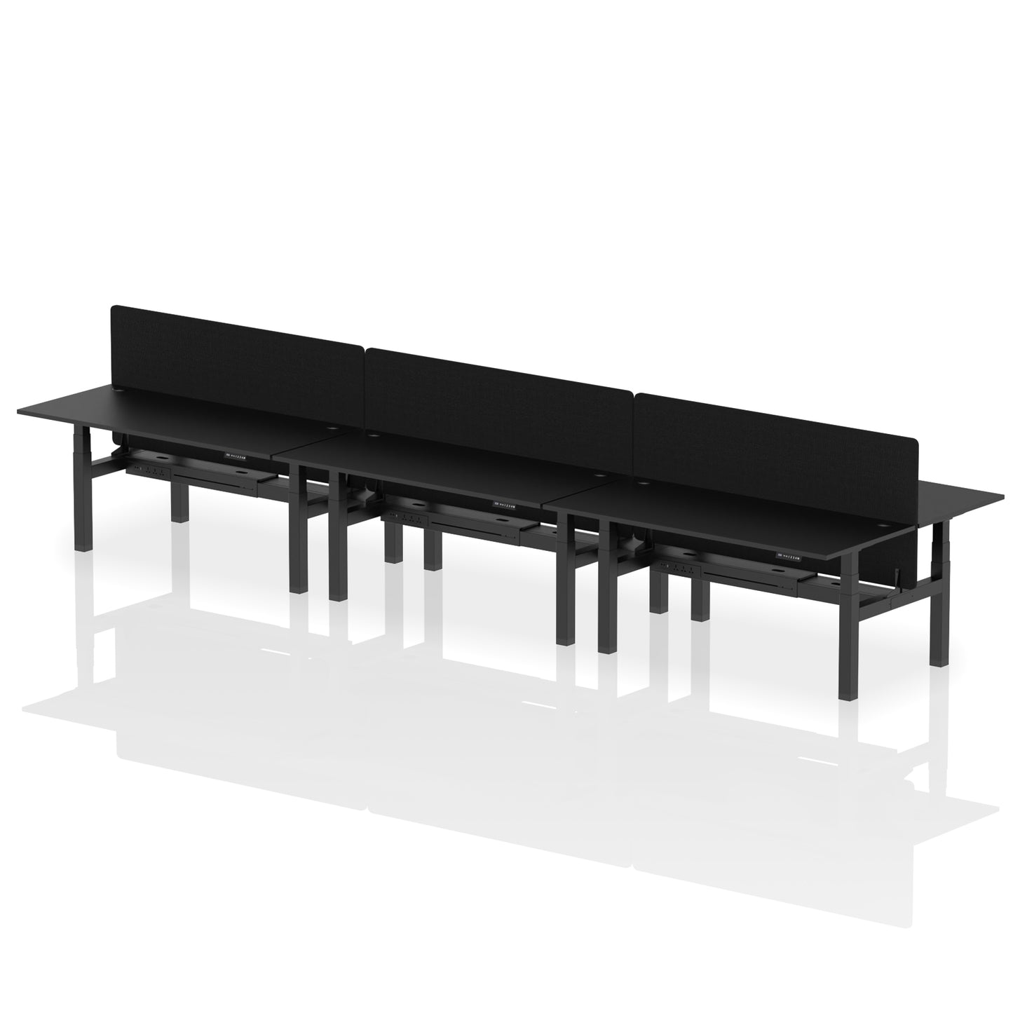 Air Back-to-Back Height Adjustable Bench Desk - 6 Person with Black Straight Screen - 1200mm, 1400mm, 1600mm, 1800mm - Multiple Colour Options