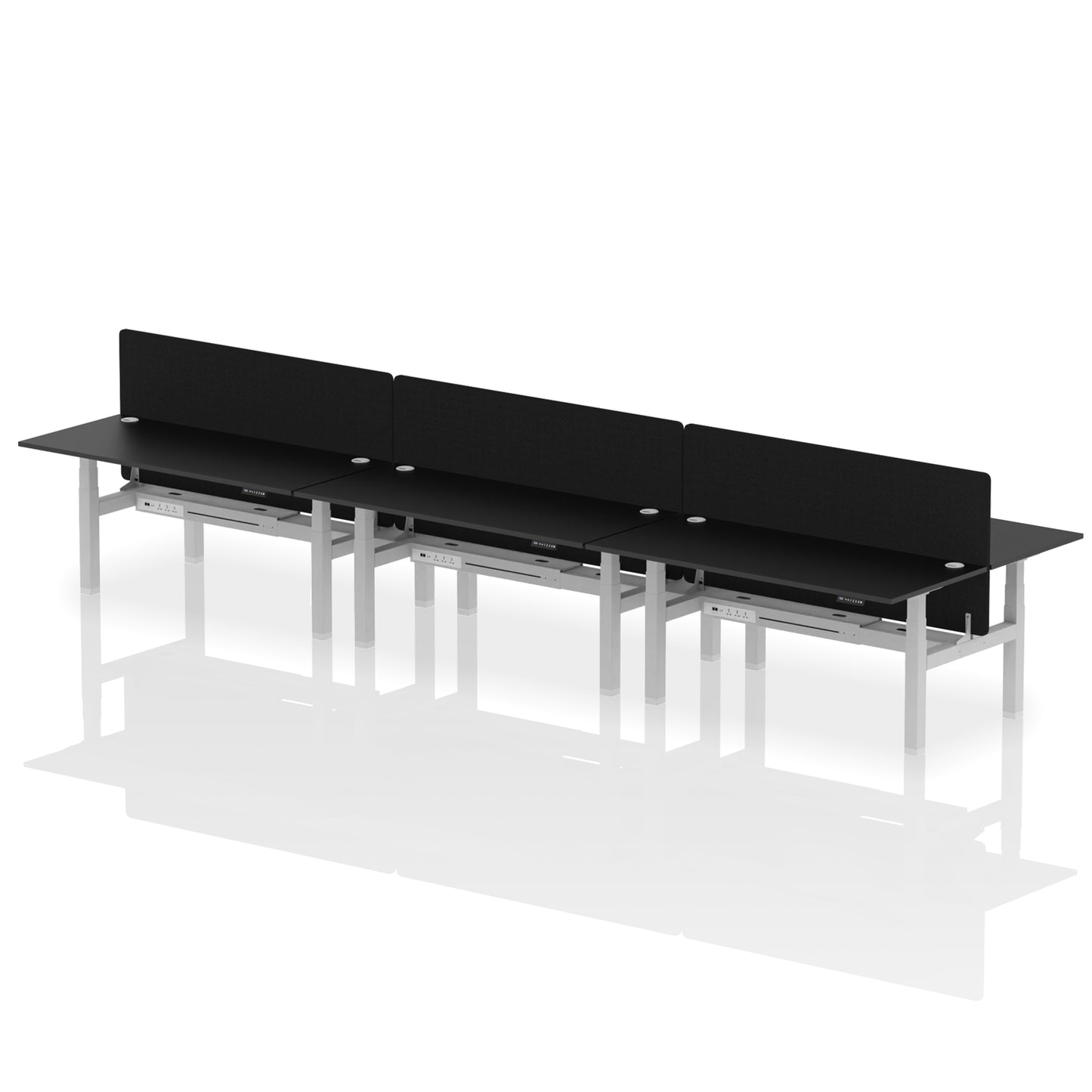 Air Back-to-Back Height Adjustable Bench Desk - 6 Person with Black Straight Screen - 1200mm, 1400mm, 1600mm, 1800mm - Multiple Colour Options