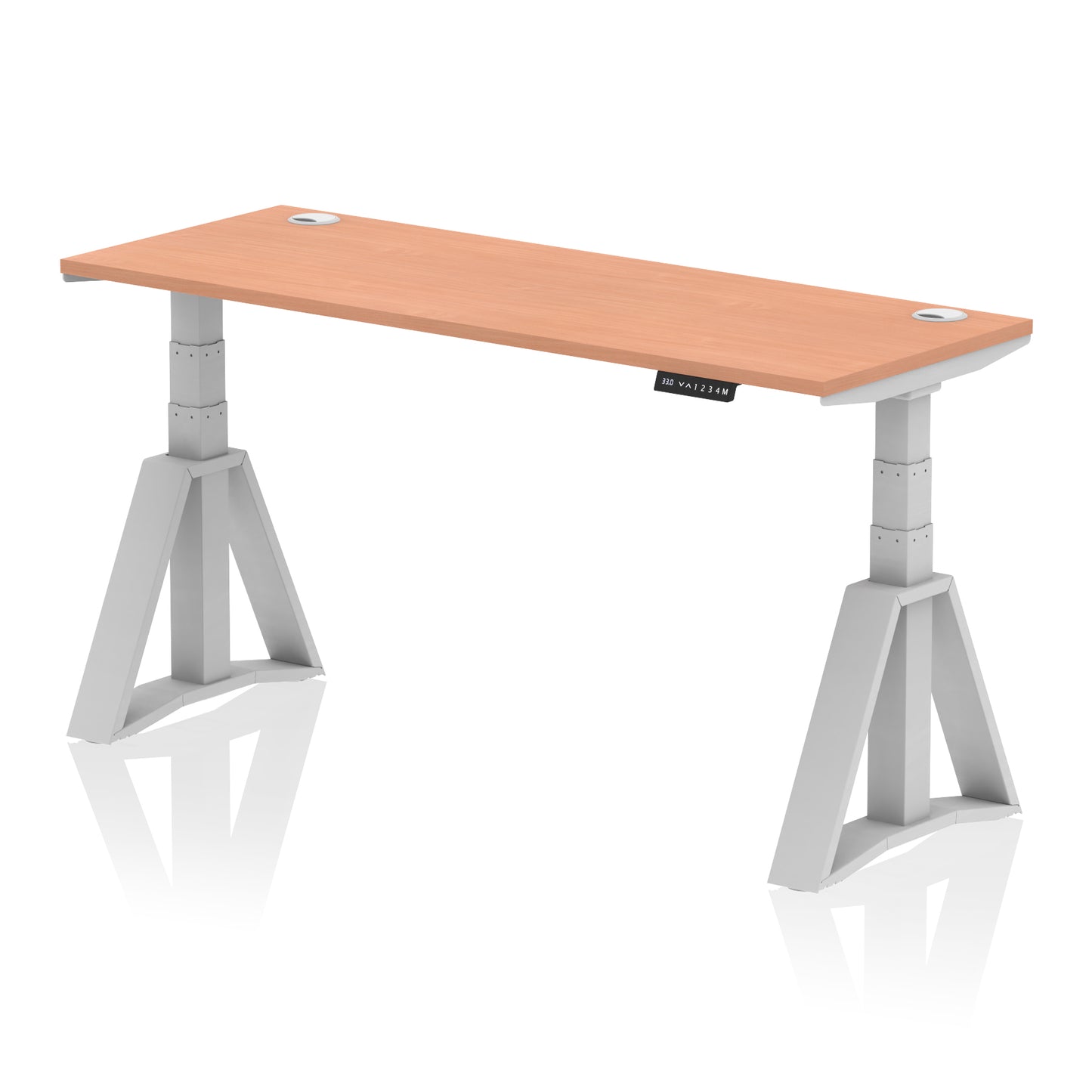 Air Height Adjustable Slimline Desk With Cable Ports With Piste Foot - 1200mm, 1400mm, 1600mm or 1800mm - Multiple Colour Options