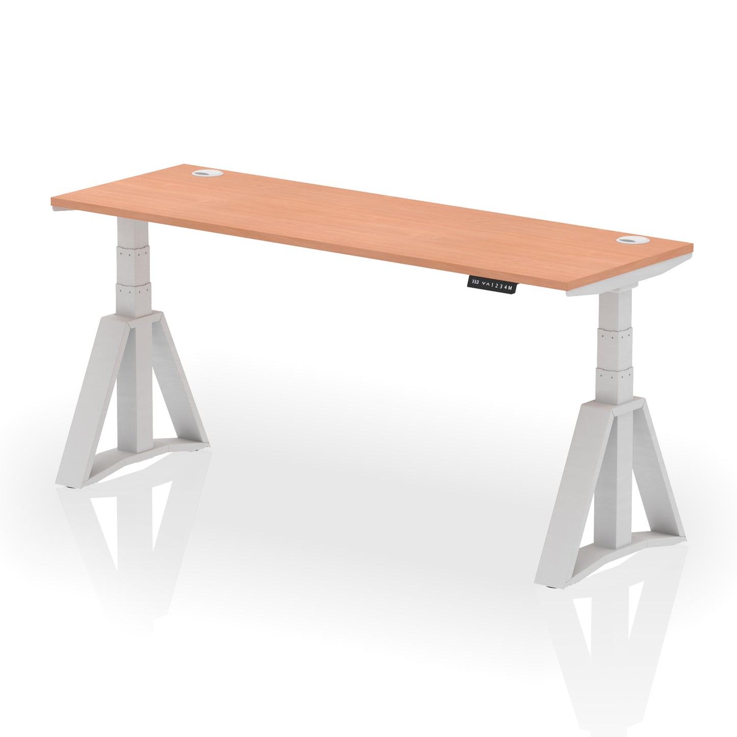 Air Height Adjustable Slimline Desk With Cable Ports With Piste Foot - 1200mm, 1400mm, 1600mm or 1800mm - Multiple Colour Options