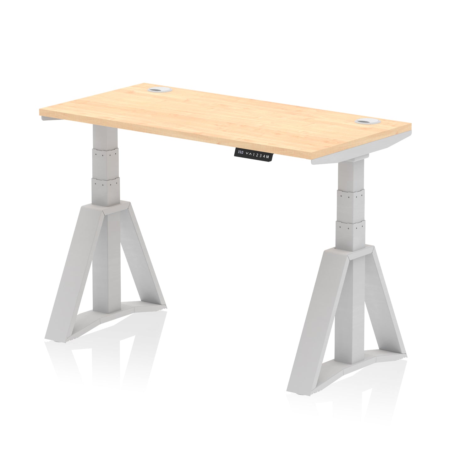 Air Height Adjustable Slimline Desk With Cable Ports With Piste Foot - 1200mm, 1400mm, 1600mm or 1800mm - Multiple Colour Options