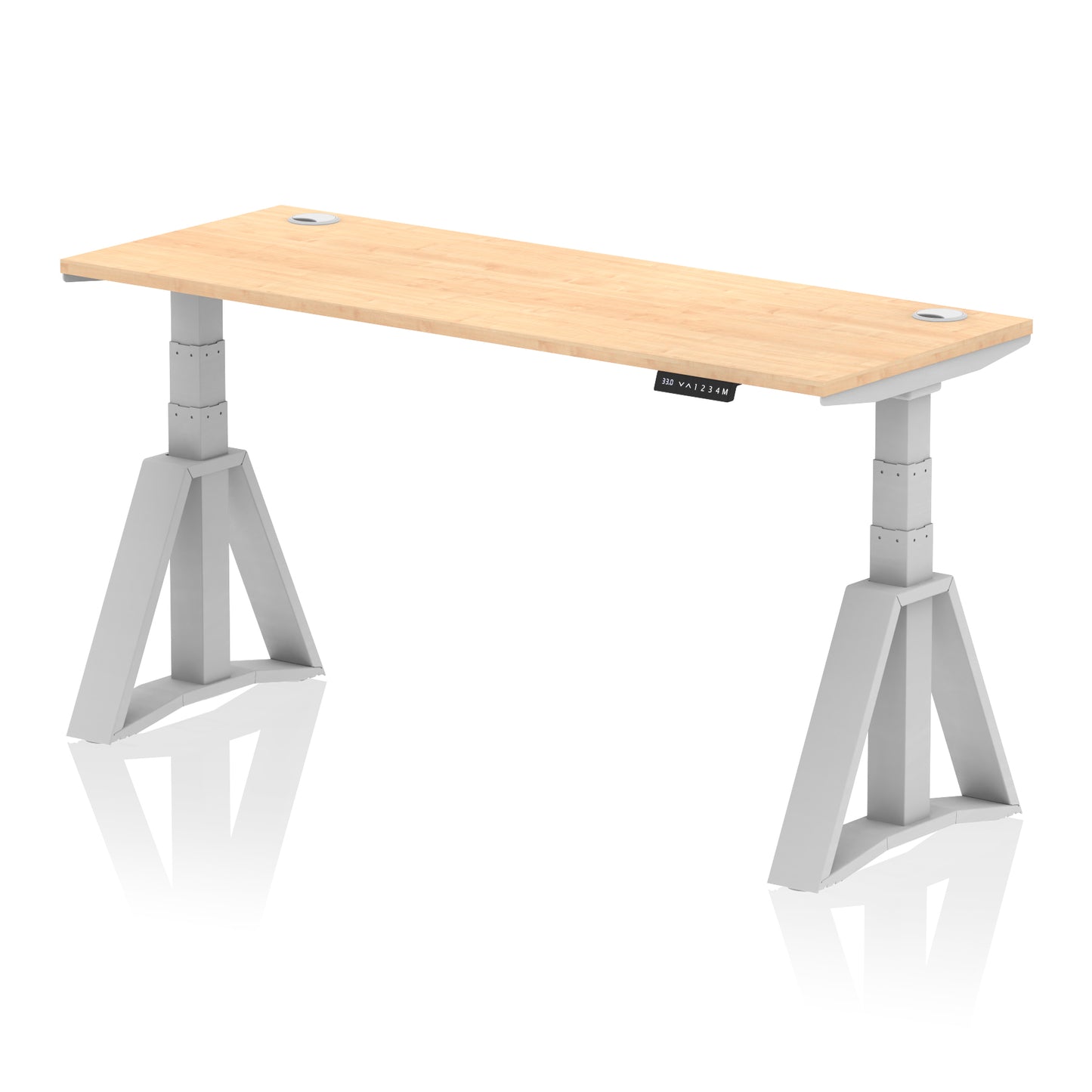 Air Height Adjustable Slimline Desk With Cable Ports With Piste Foot - 1200mm, 1400mm, 1600mm or 1800mm - Multiple Colour Options