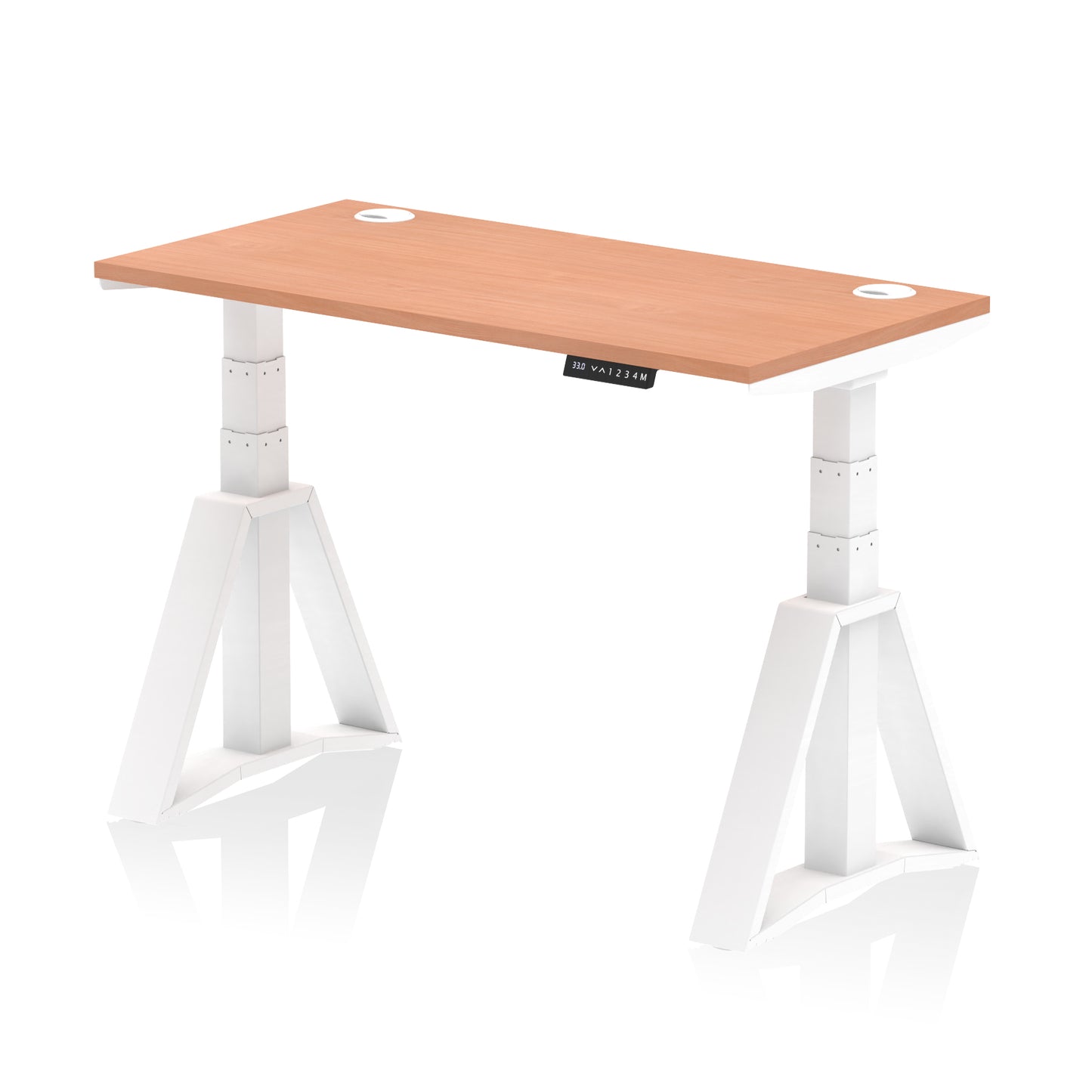 Air Height Adjustable Slimline Desk With Cable Ports With Piste Foot - 1200mm, 1400mm, 1600mm or 1800mm - Multiple Colour Options