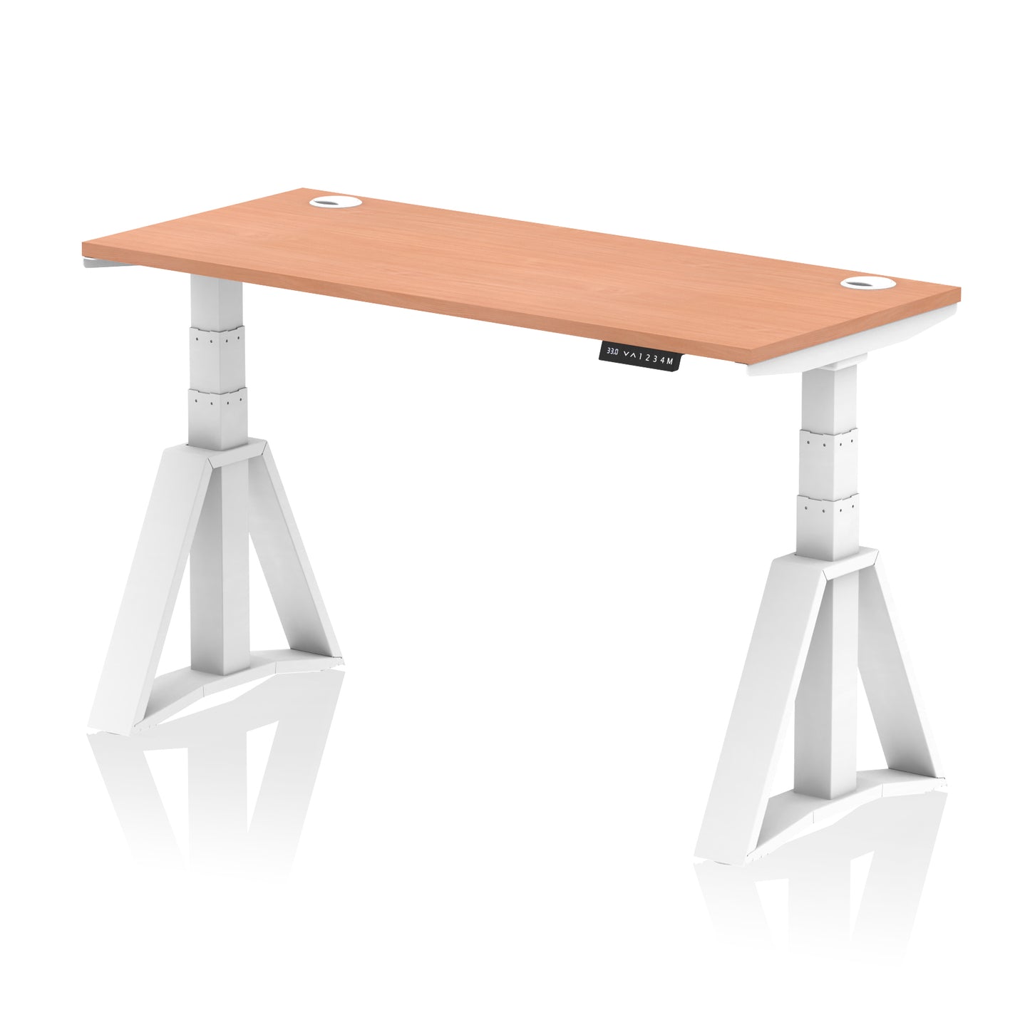 Air Height Adjustable Slimline Desk With Cable Ports With Piste Foot - 1200mm, 1400mm, 1600mm or 1800mm - Multiple Colour Options