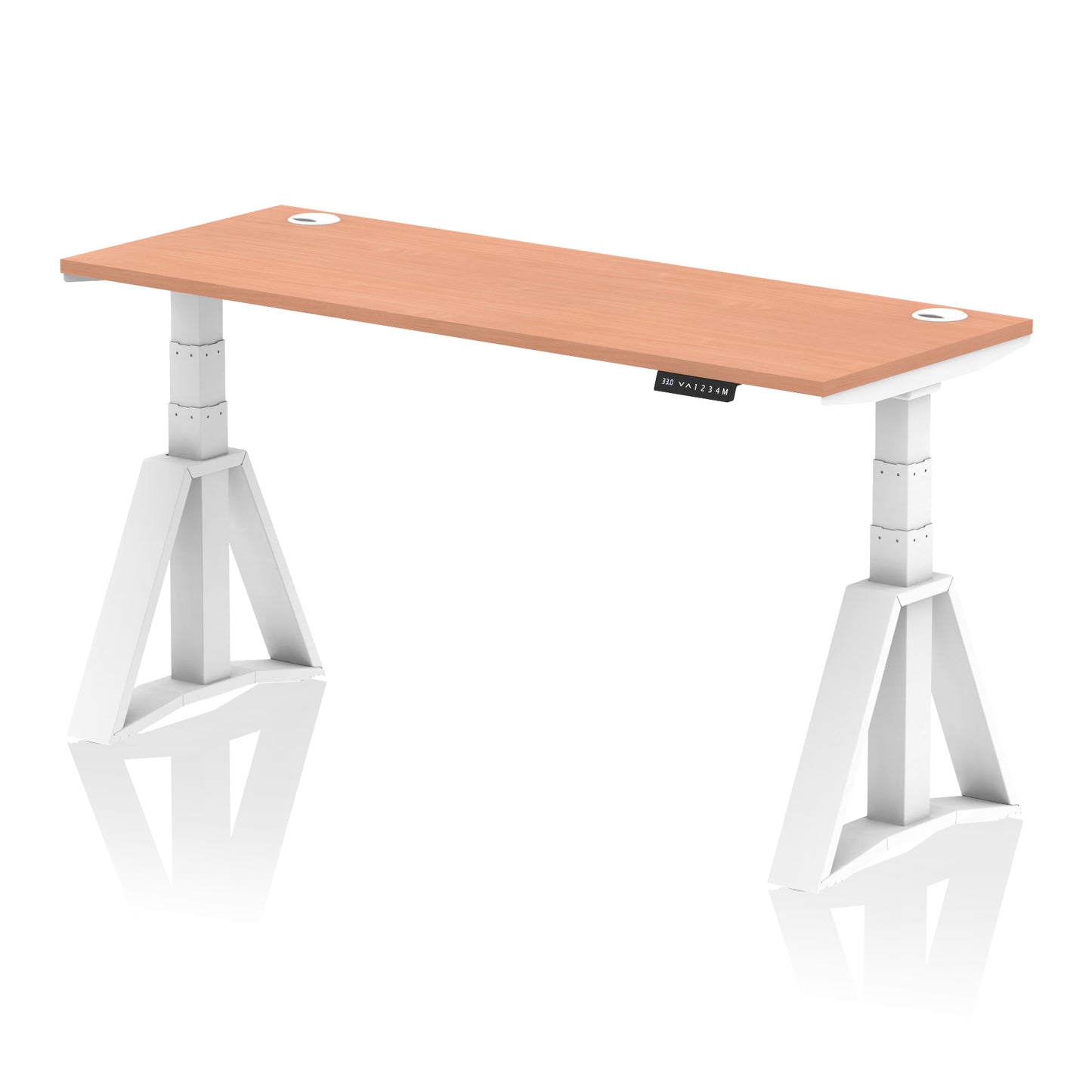 Air Height Adjustable Slimline Desk With Cable Ports With Piste Foot - 1200mm, 1400mm, 1600mm or 1800mm - Multiple Colour Options