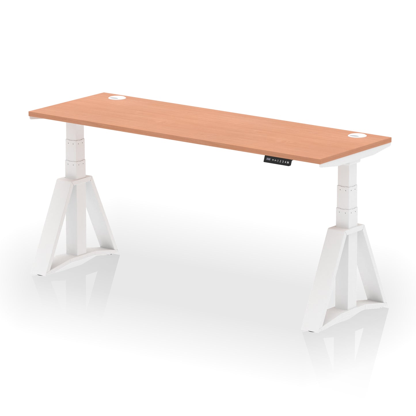 Air Height Adjustable Slimline Desk With Cable Ports With Piste Foot - 1200mm, 1400mm, 1600mm or 1800mm - Multiple Colour Options