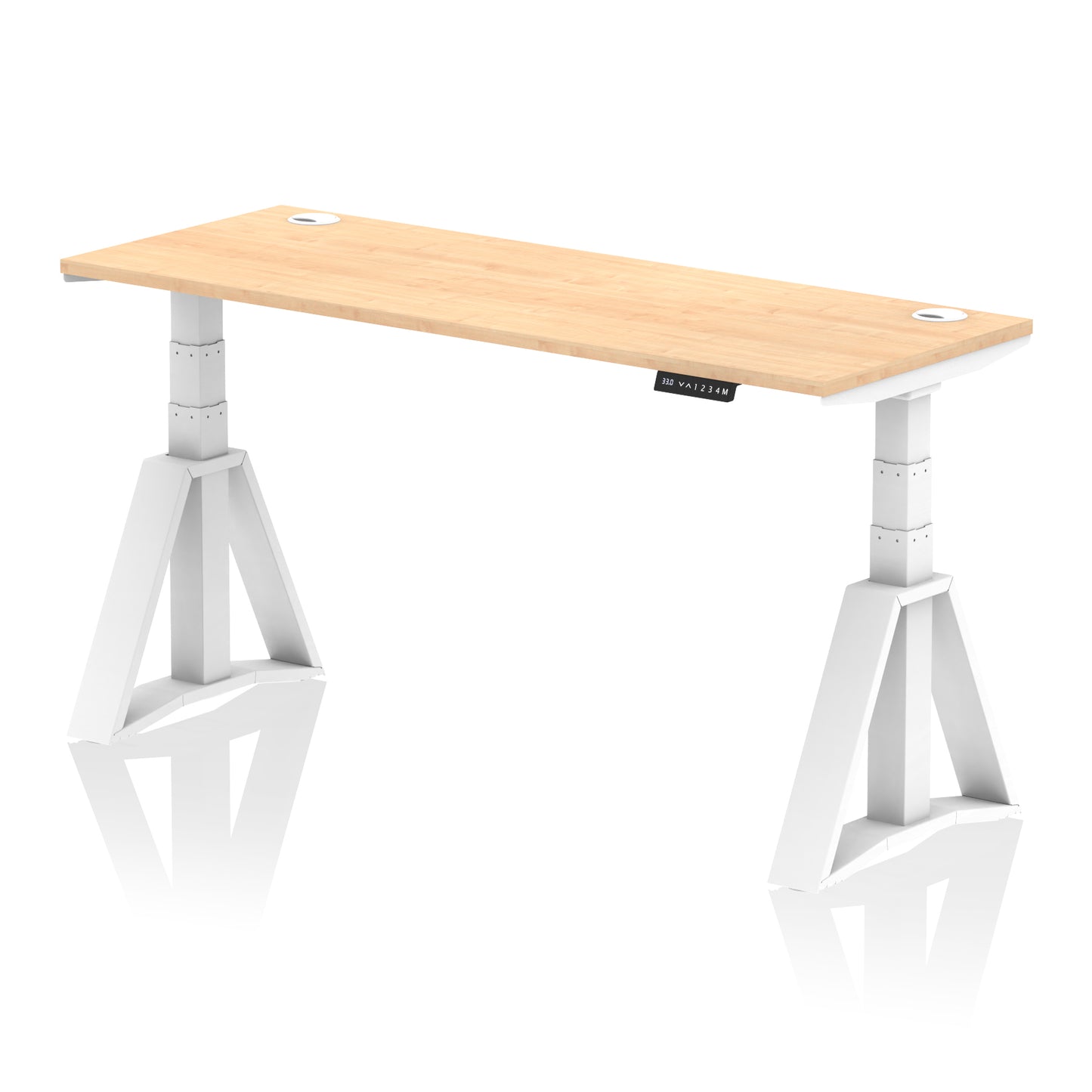 Air Height Adjustable Slimline Desk With Cable Ports With Piste Foot - 1200mm, 1400mm, 1600mm or 1800mm - Multiple Colour Options
