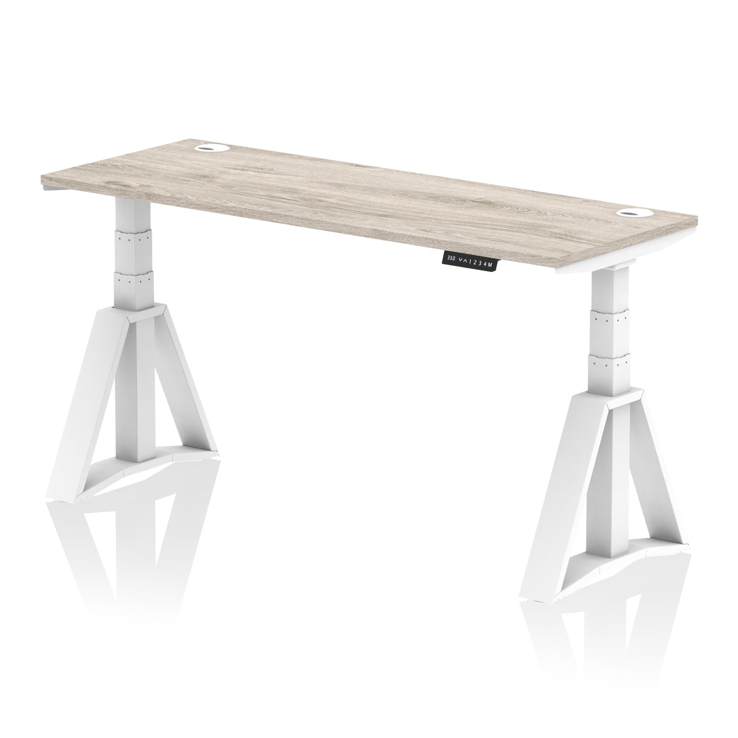 Air Height Adjustable Slimline Desk With Cable Ports With Piste Foot - 1200mm, 1400mm, 1600mm or 1800mm - Multiple Colour Options