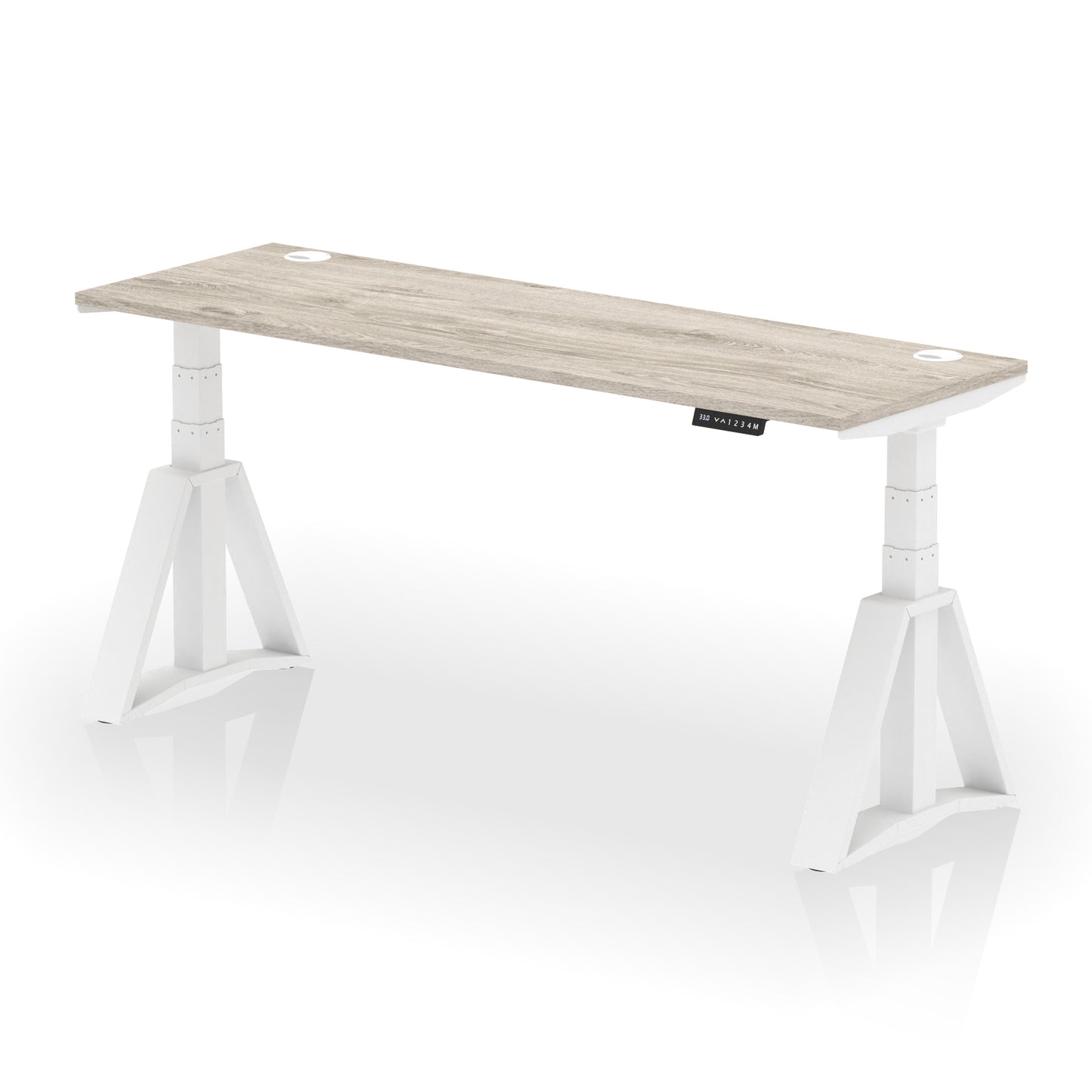 Air Height Adjustable Slimline Desk With Cable Ports With Piste Foot - 1200mm, 1400mm, 1600mm or 1800mm - Multiple Colour Options