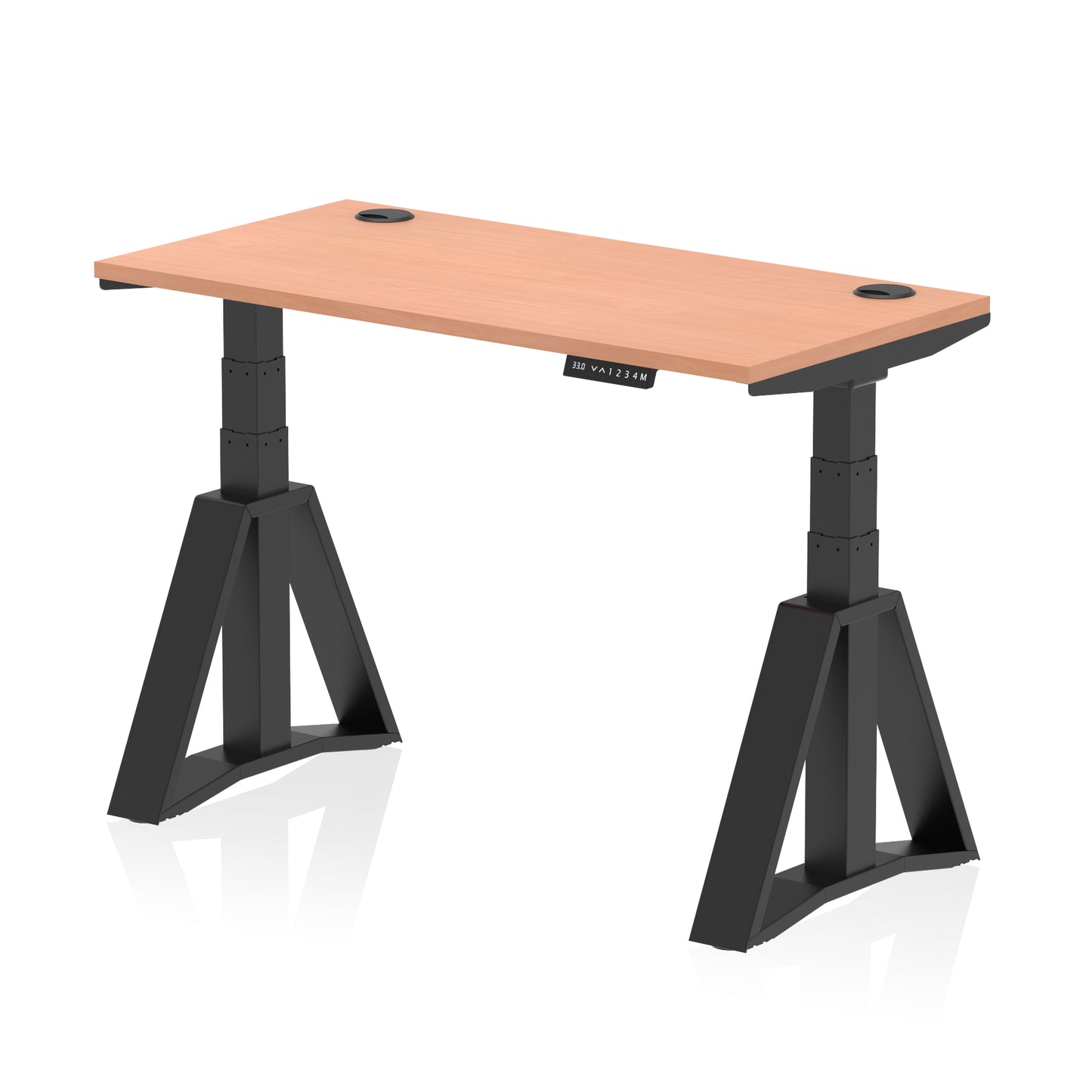 Air Height Adjustable Slimline Desk With Cable Ports With Piste Foot - 1200mm, 1400mm, 1600mm or 1800mm - Multiple Colour Options