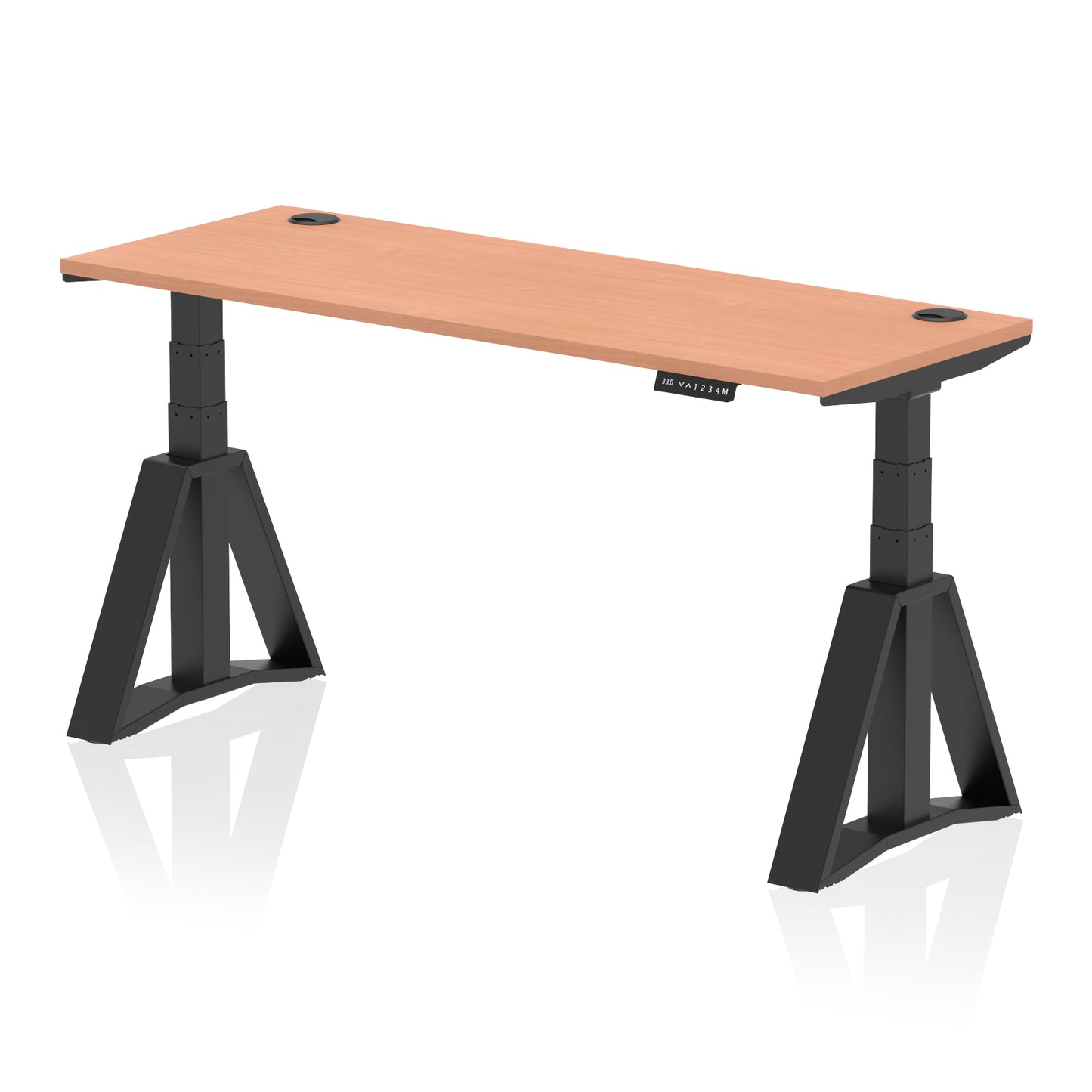 Air Height Adjustable Slimline Desk With Cable Ports With Piste Foot - 1200mm, 1400mm, 1600mm or 1800mm - Multiple Colour Options
