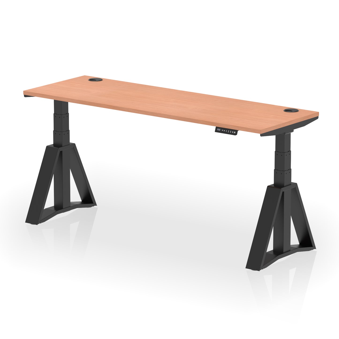 Air Height Adjustable Slimline Desk With Cable Ports With Piste Foot - 1200mm, 1400mm, 1600mm or 1800mm - Multiple Colour Options