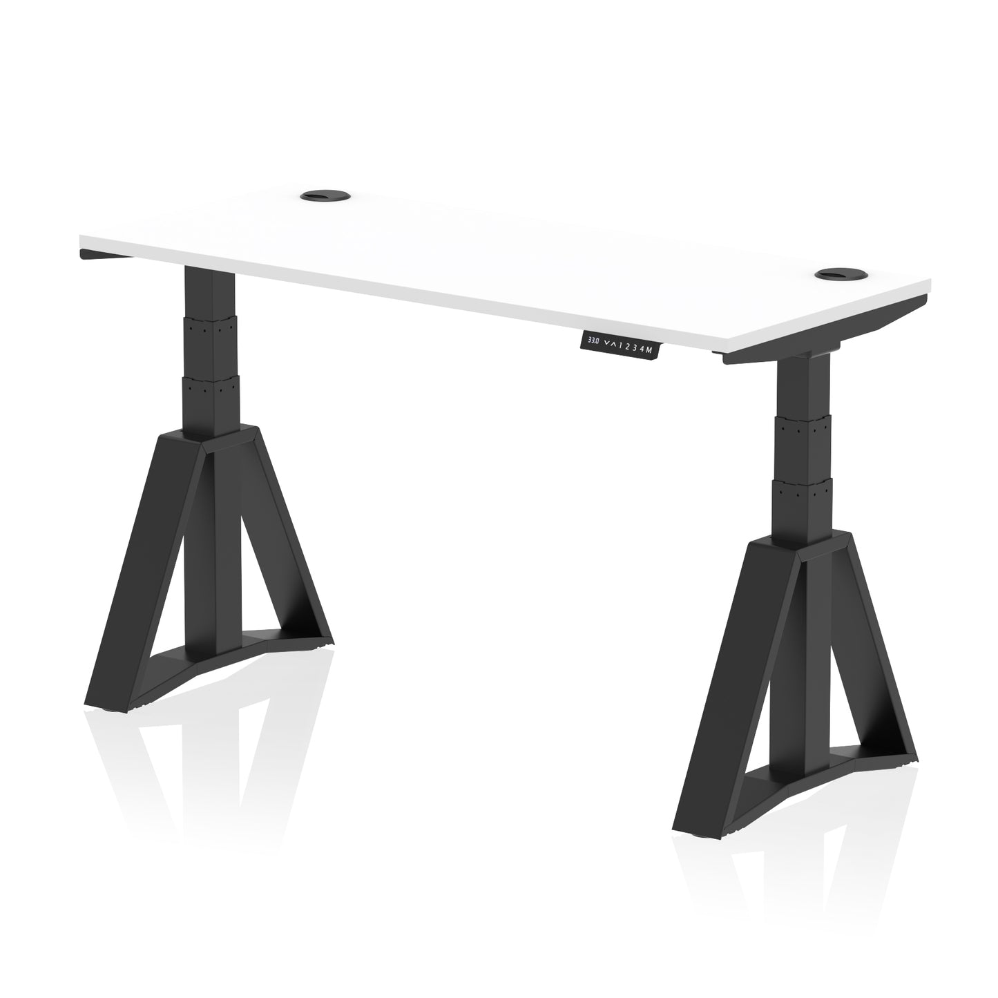 Air Height Adjustable Slimline Desk With Cable Ports With Piste Foot - 1200mm, 1400mm, 1600mm or 1800mm - Multiple Colour Options
