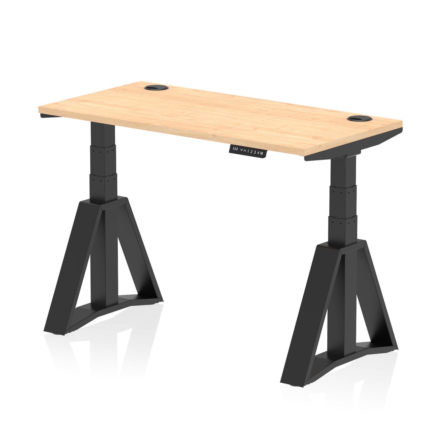 Air Height Adjustable Slimline Desk With Cable Ports With Piste Foot - 1200mm, 1400mm, 1600mm or 1800mm - Multiple Colour Options